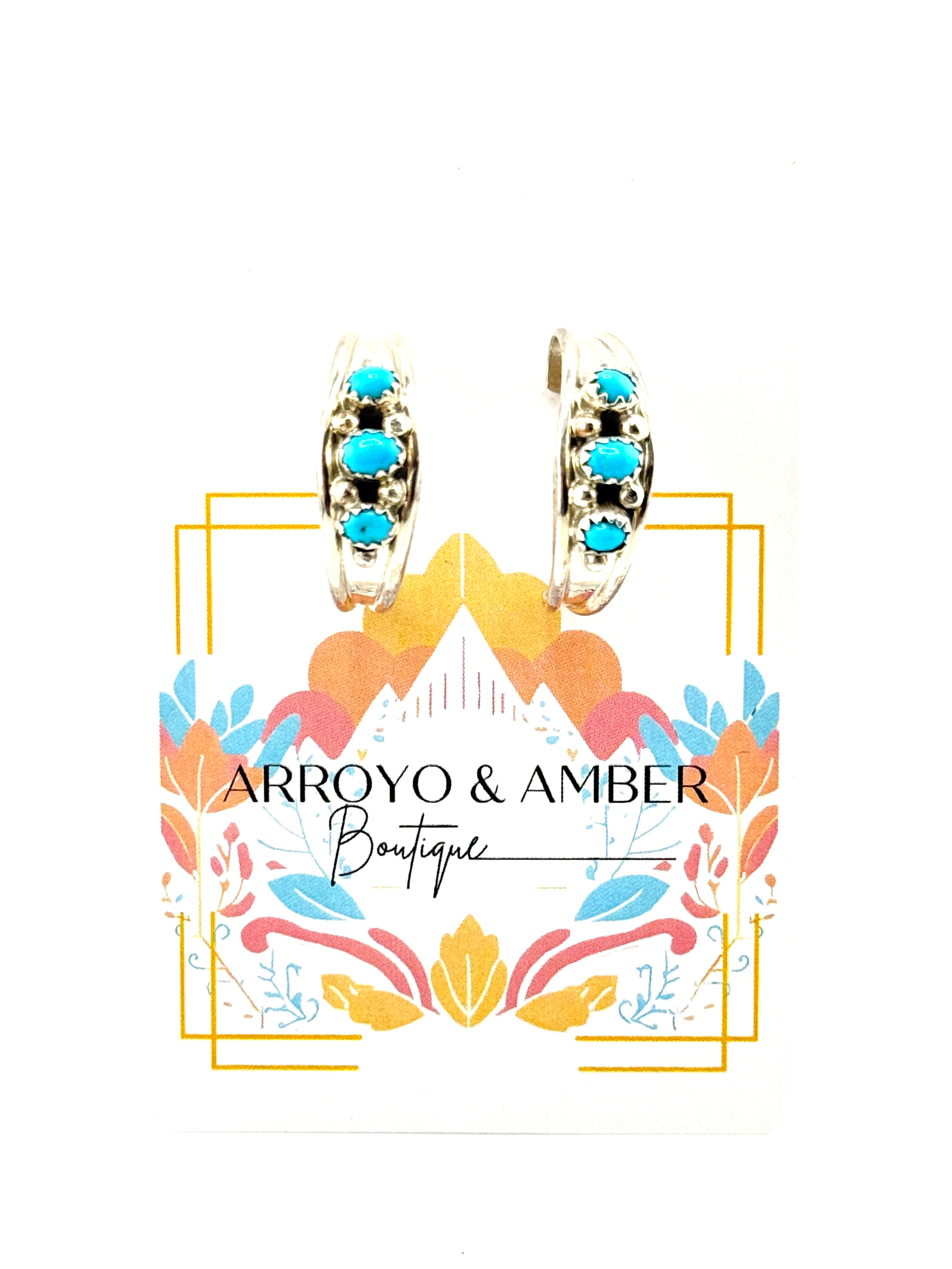 Silver hoop earrings with kingman turquoise