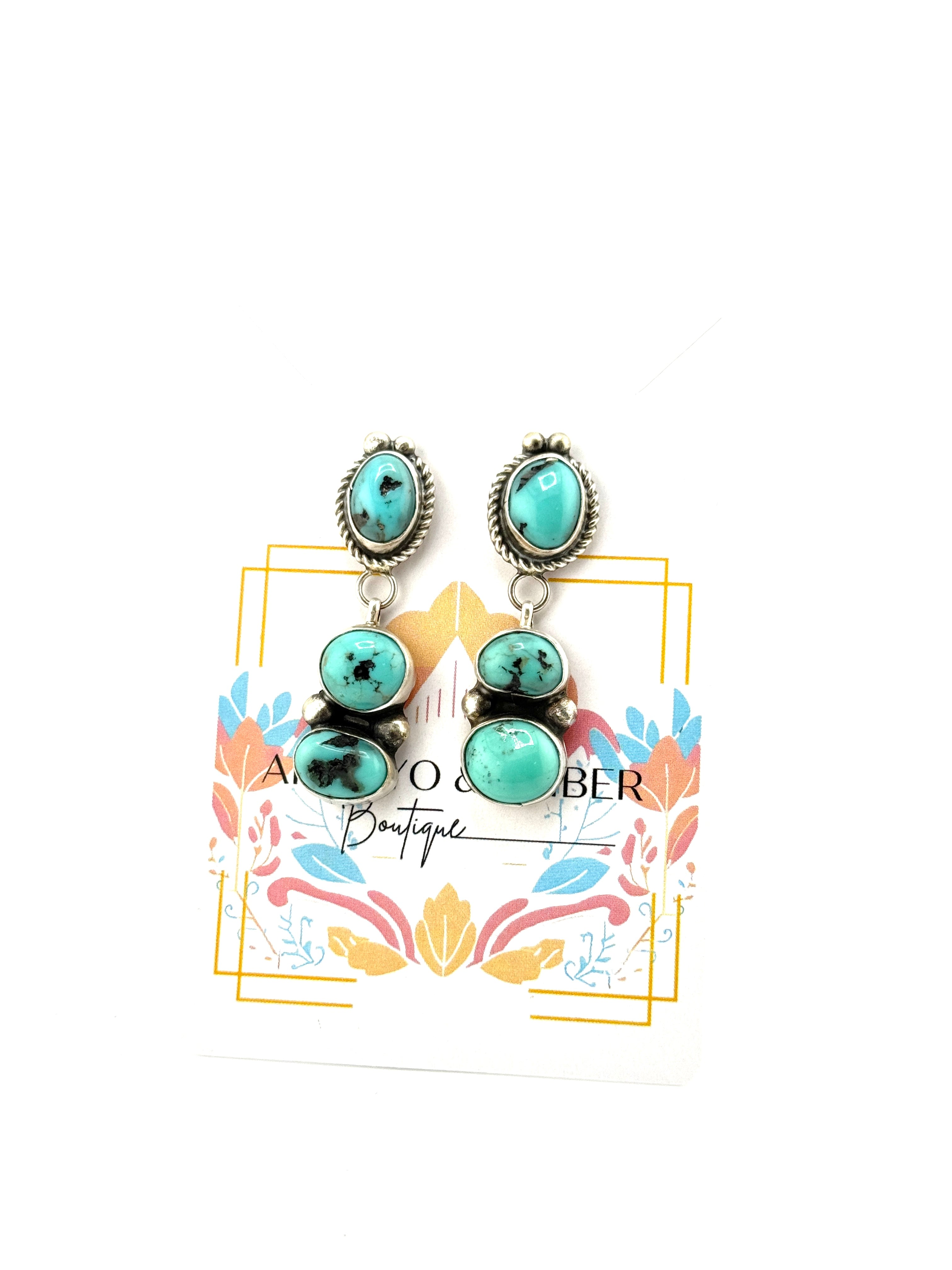 3 stone dangle kingman turquoise earrings