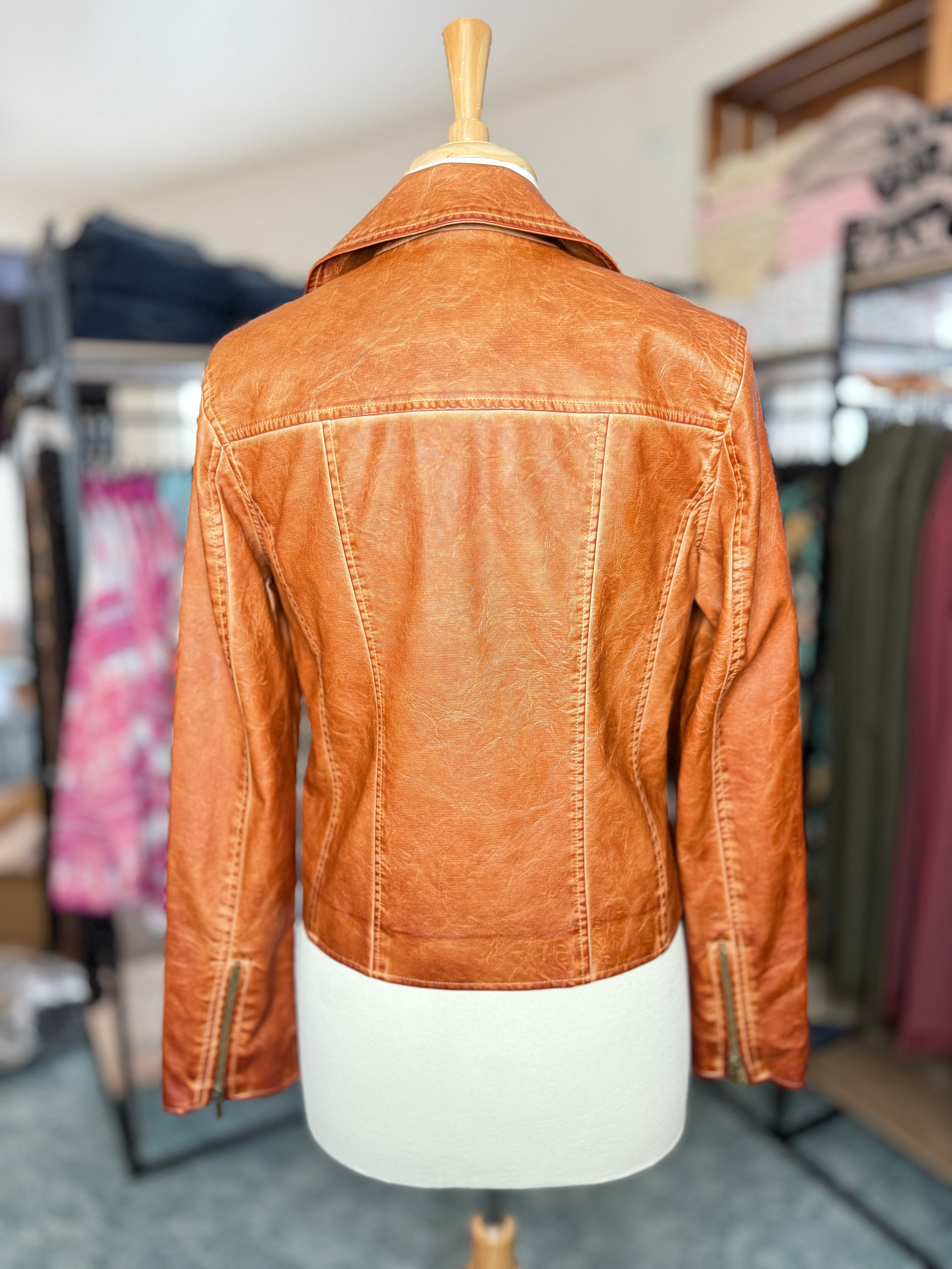 Cognac Crush Vegan Leather Moto Jacket