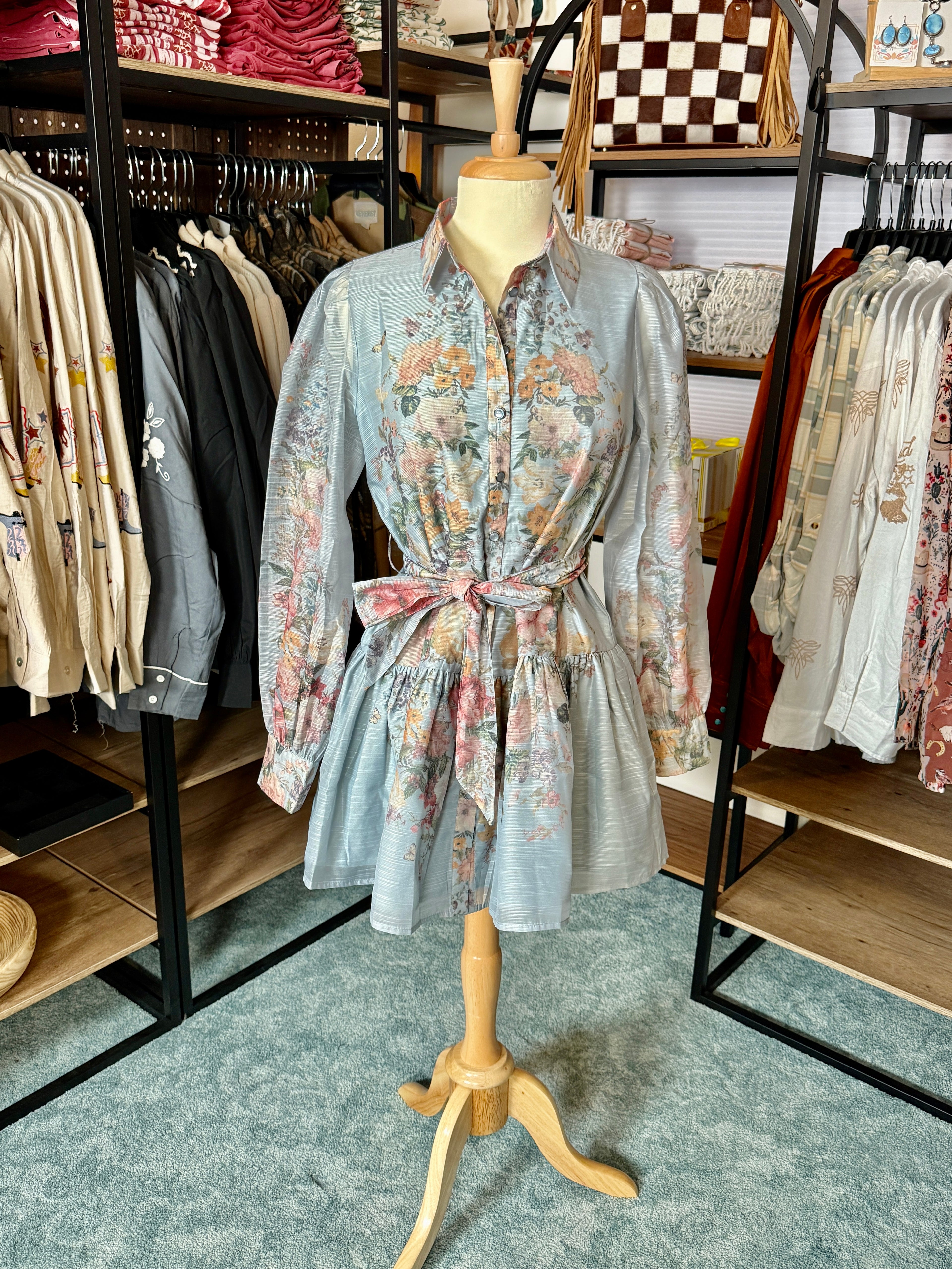 Blue Multi Floral Print Dress