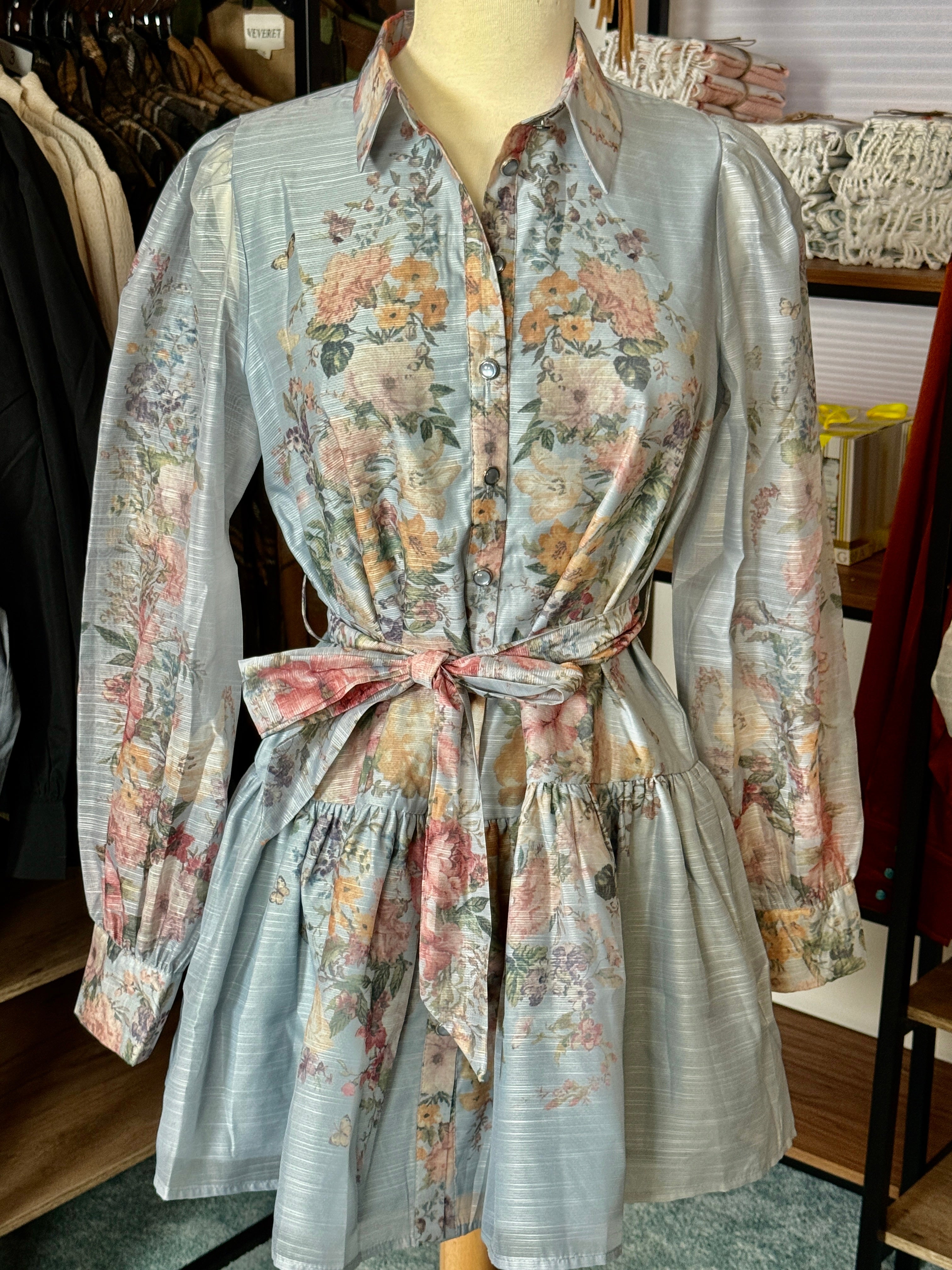 Blue Multi Floral Print Dress