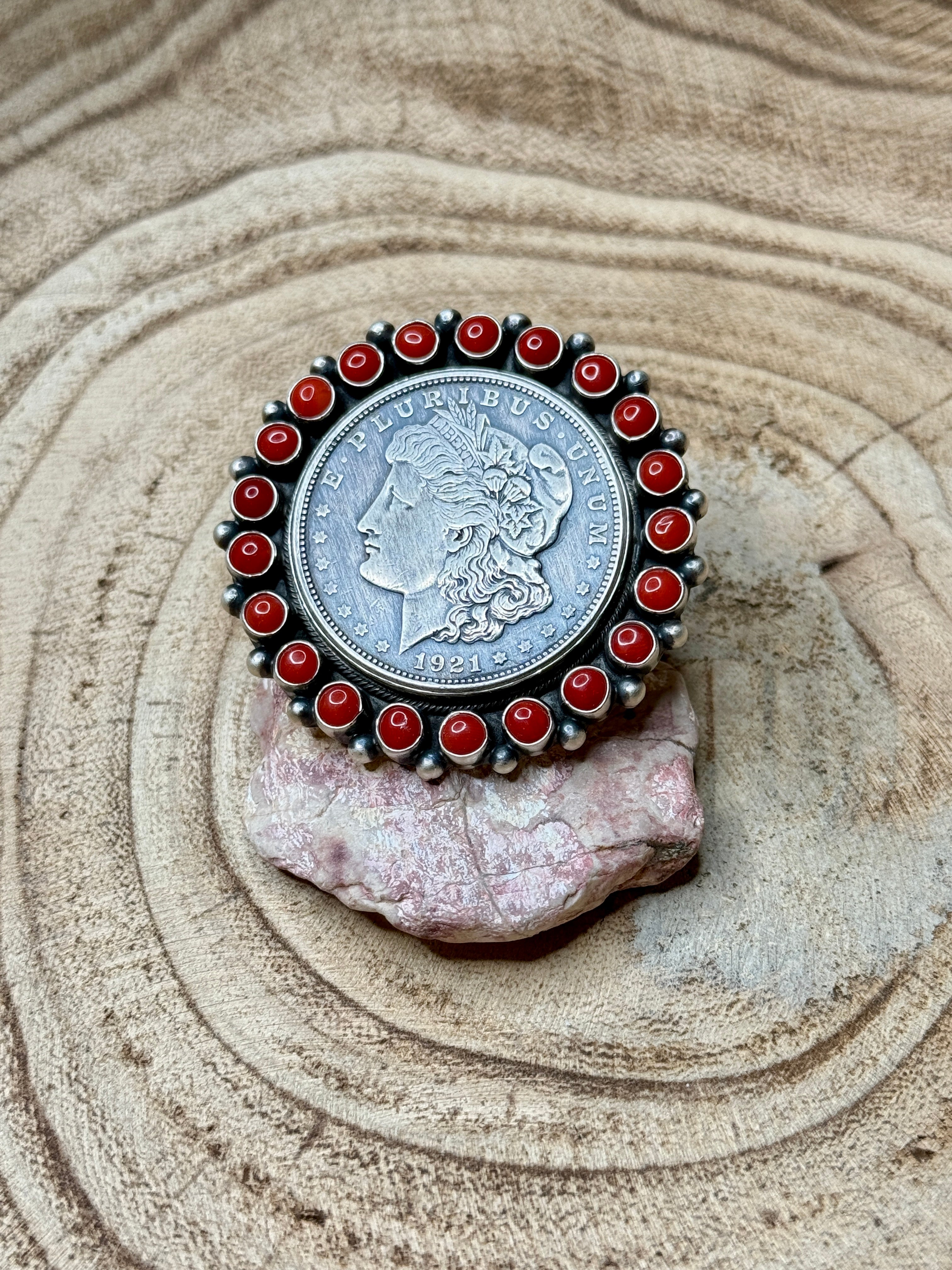 Liberty Dollar & Coral Statement Ring – Kathleen Livingston