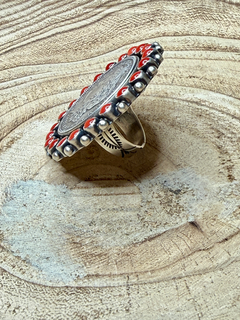 Liberty Dollar & Coral Statement Ring – Kathleen Livingston