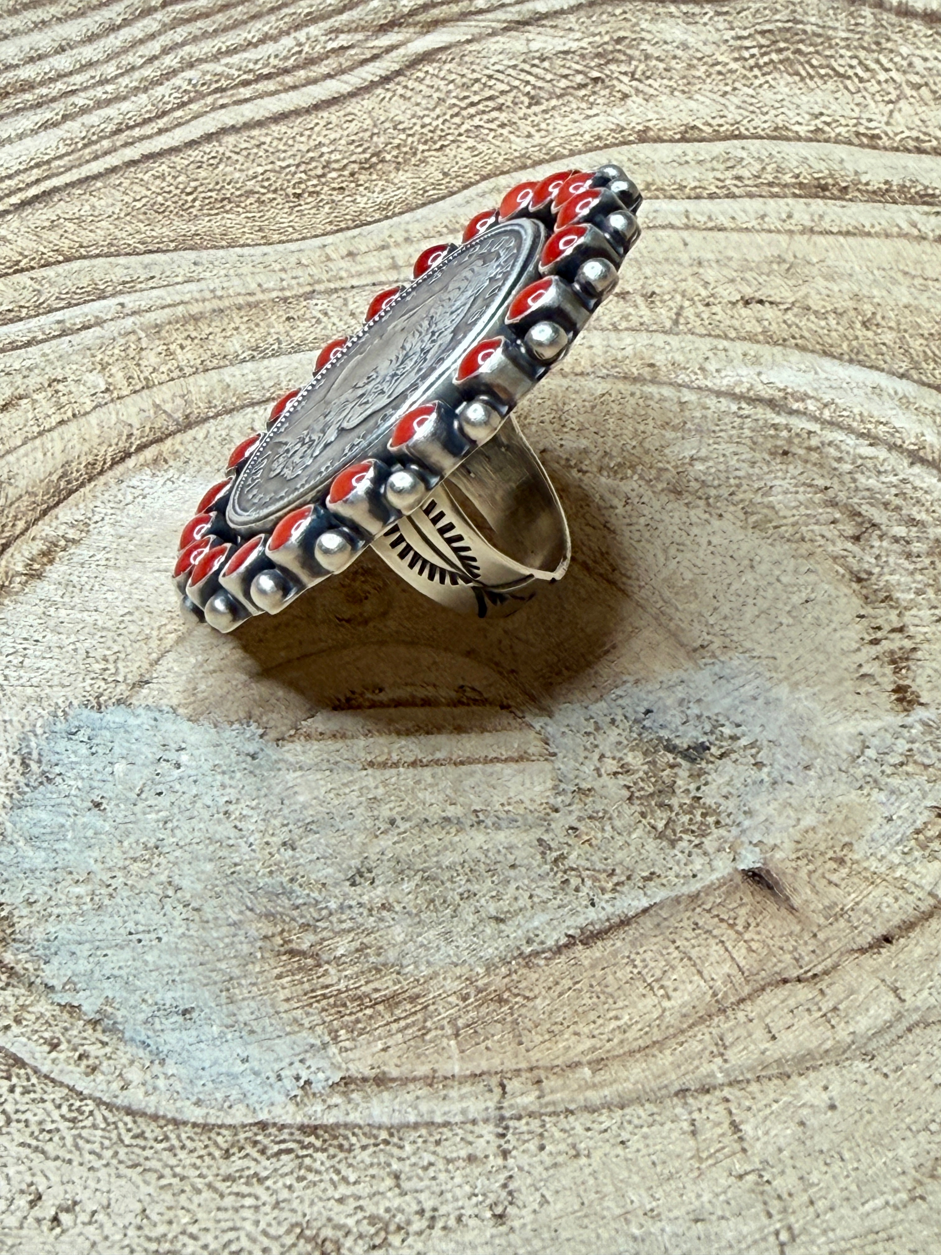 Liberty Dollar & Coral Statement Ring – Kathleen Livingston