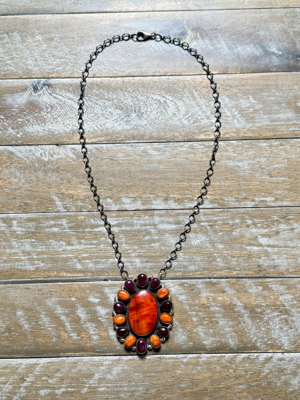 Orange and Purple Spiny Cluster Necklace by Antionette Martinez