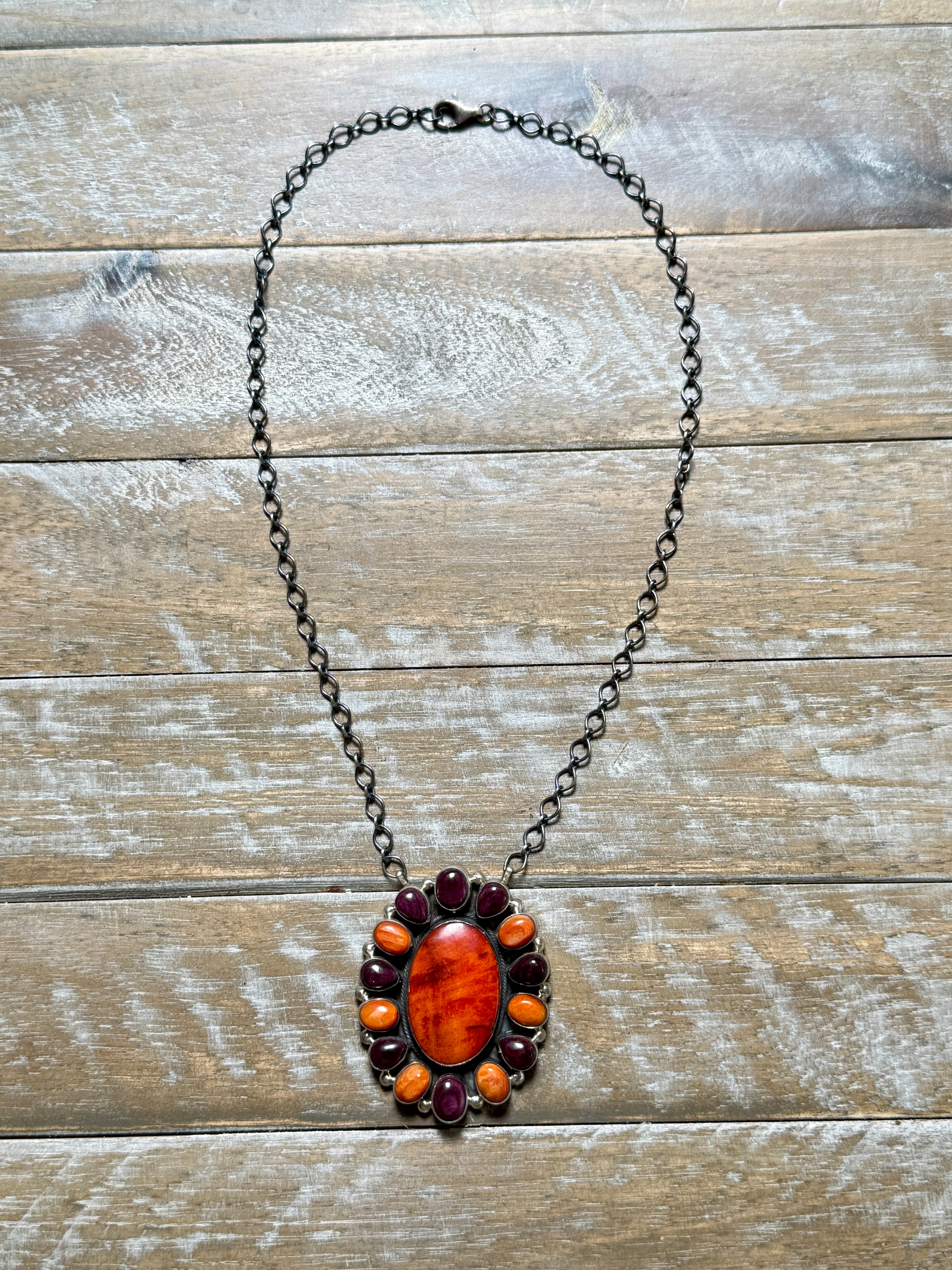 Orange and Purple Spiny Cluster Necklace by Antionette Martinez