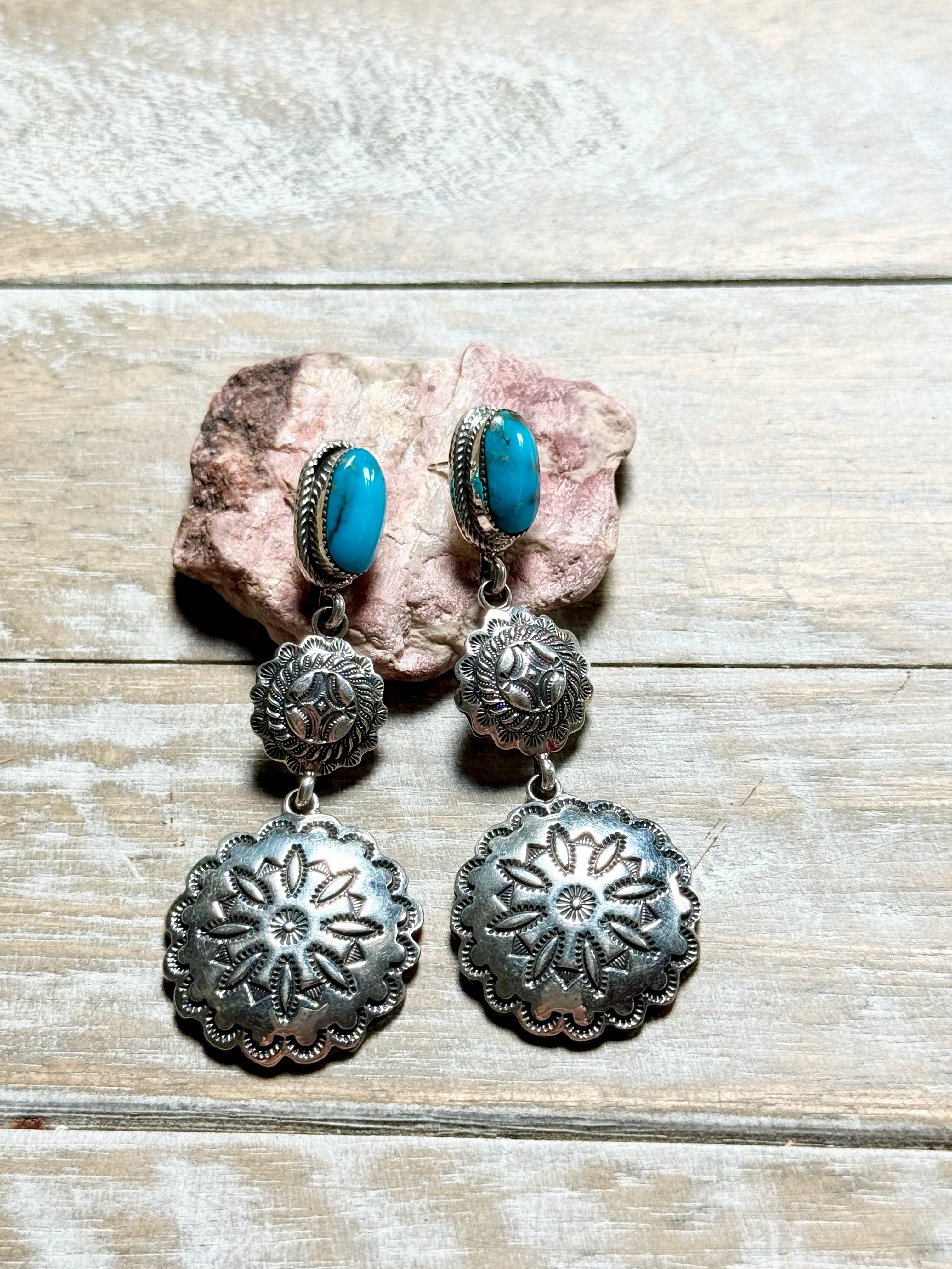 Emerson Delgarito Turquoise and Sterling Silver Concho Post Dangle earrings