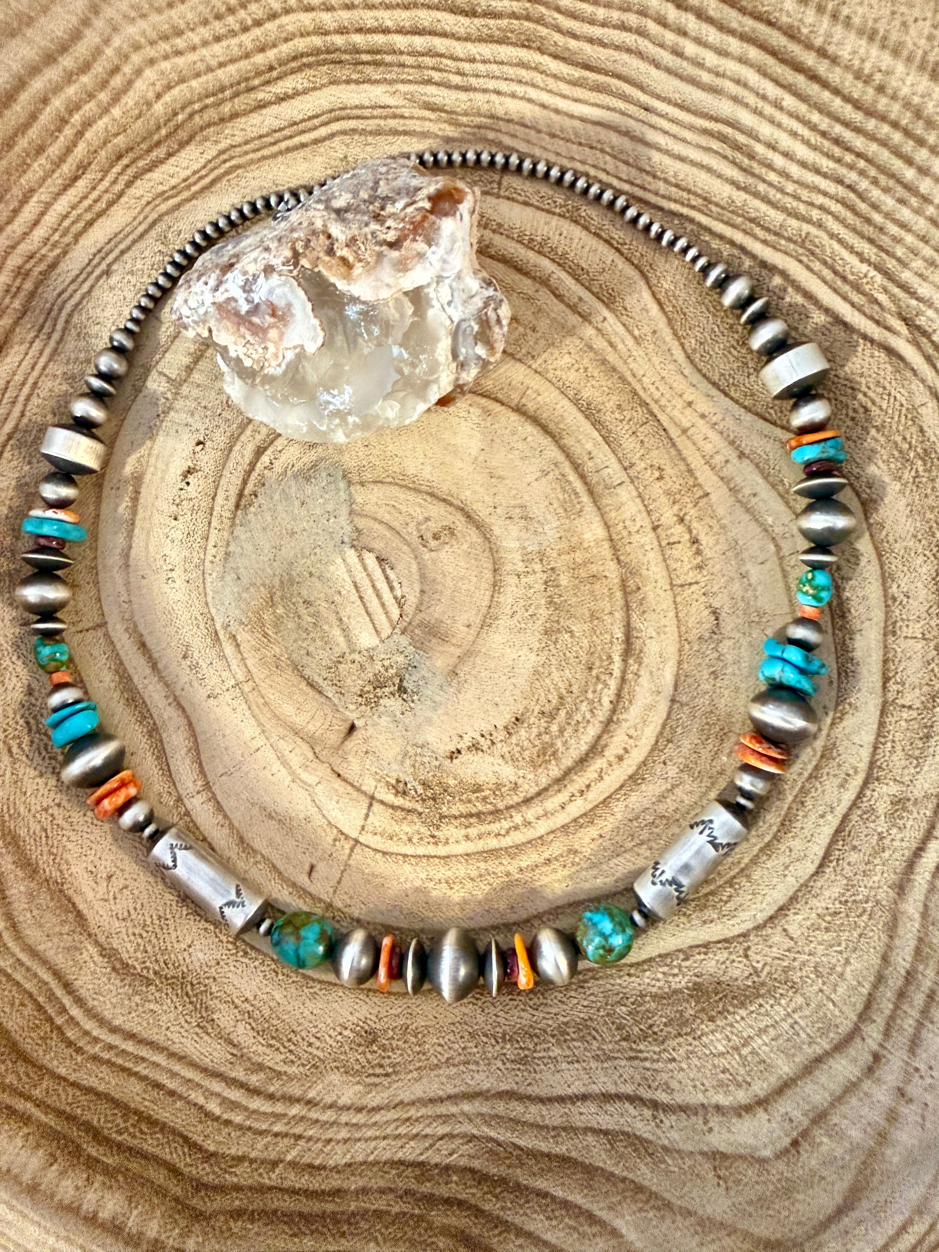 Rose Martin 26" Multi Stone and Barrel Bead Necklace