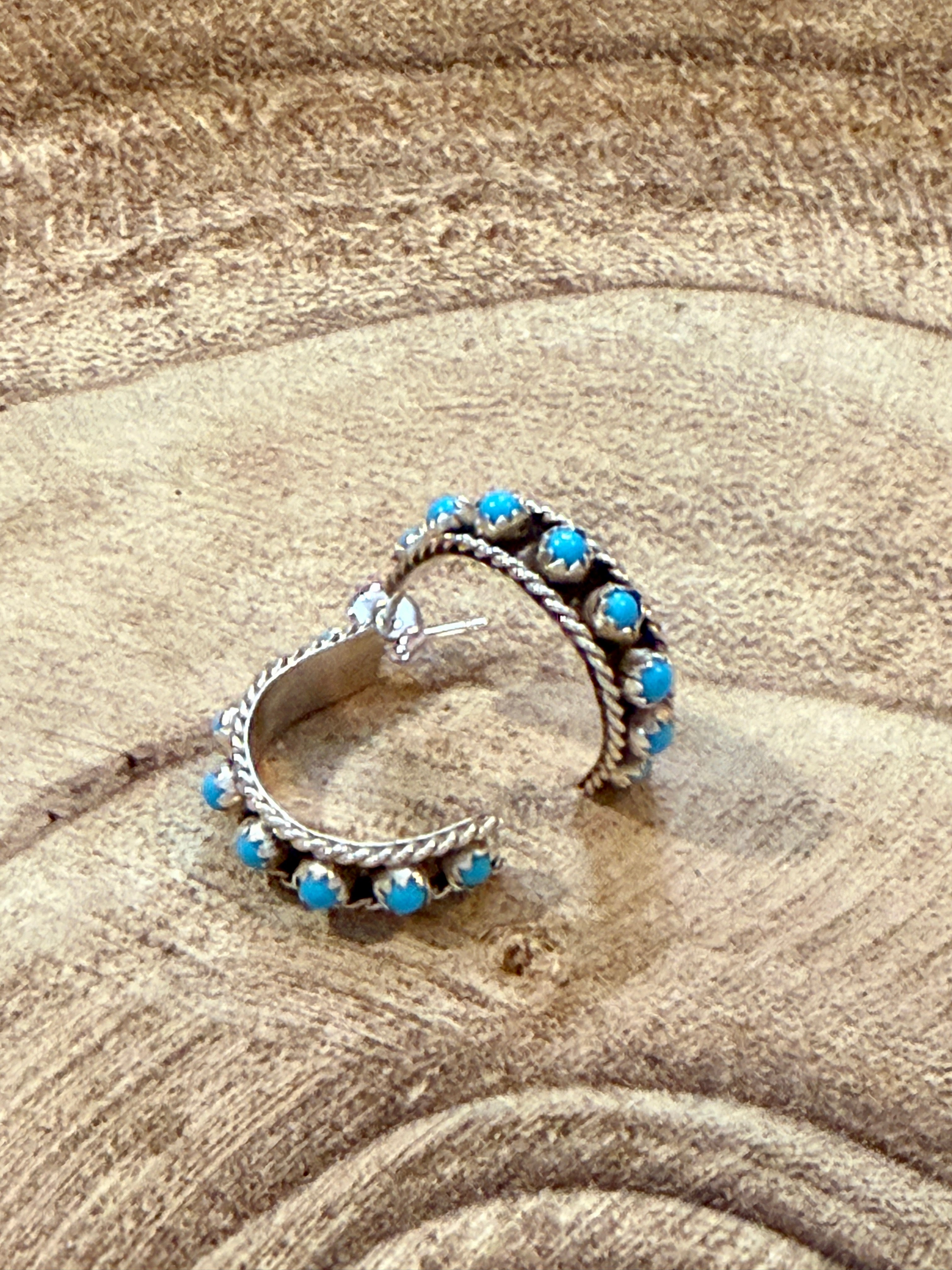 Kingman Tuquoise and Sterling Silver Snake Eye Hoops by Felencia Yazzie