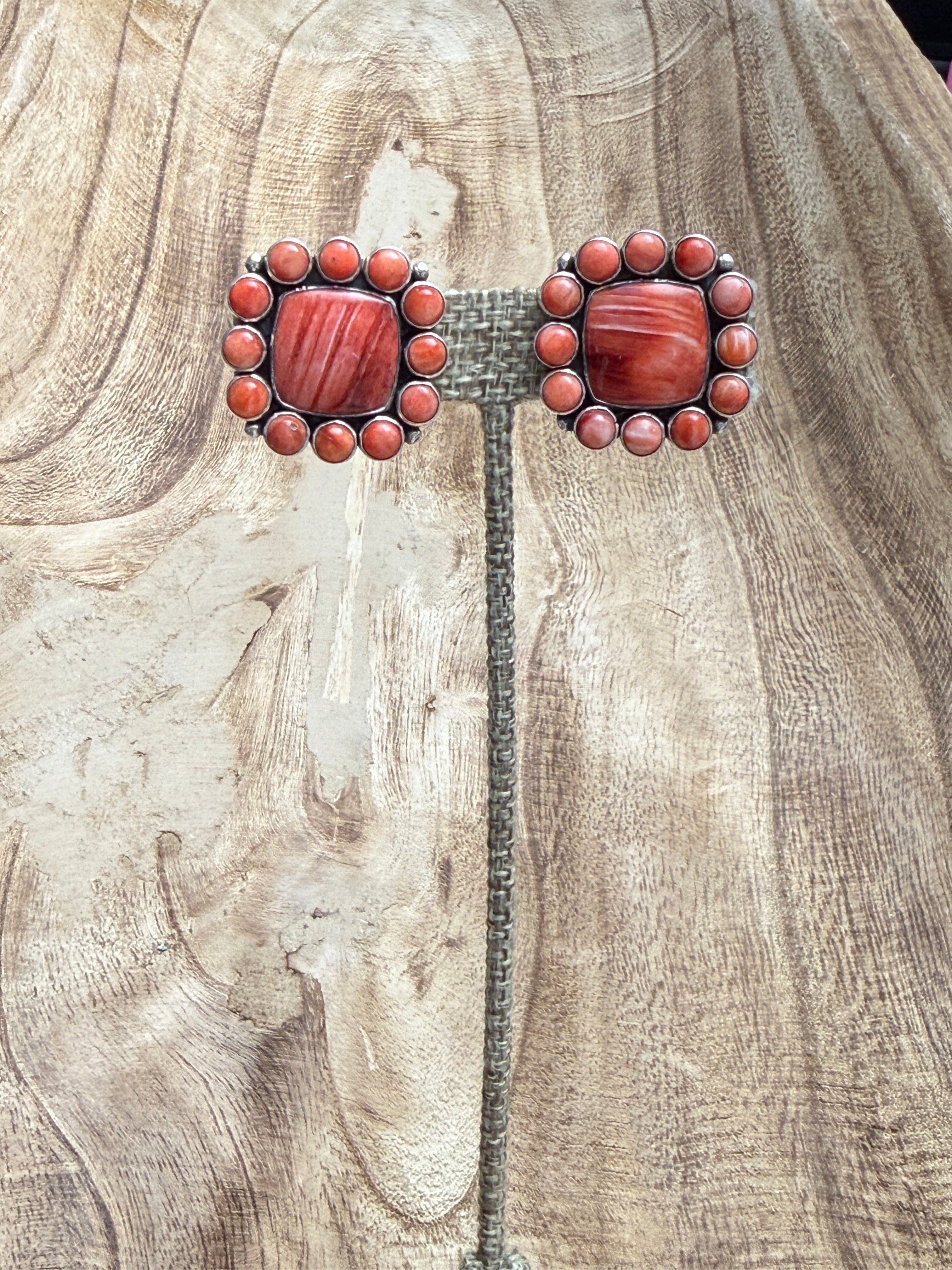 Federico Jimenez Red Mesa Cluster Clip On Earrings