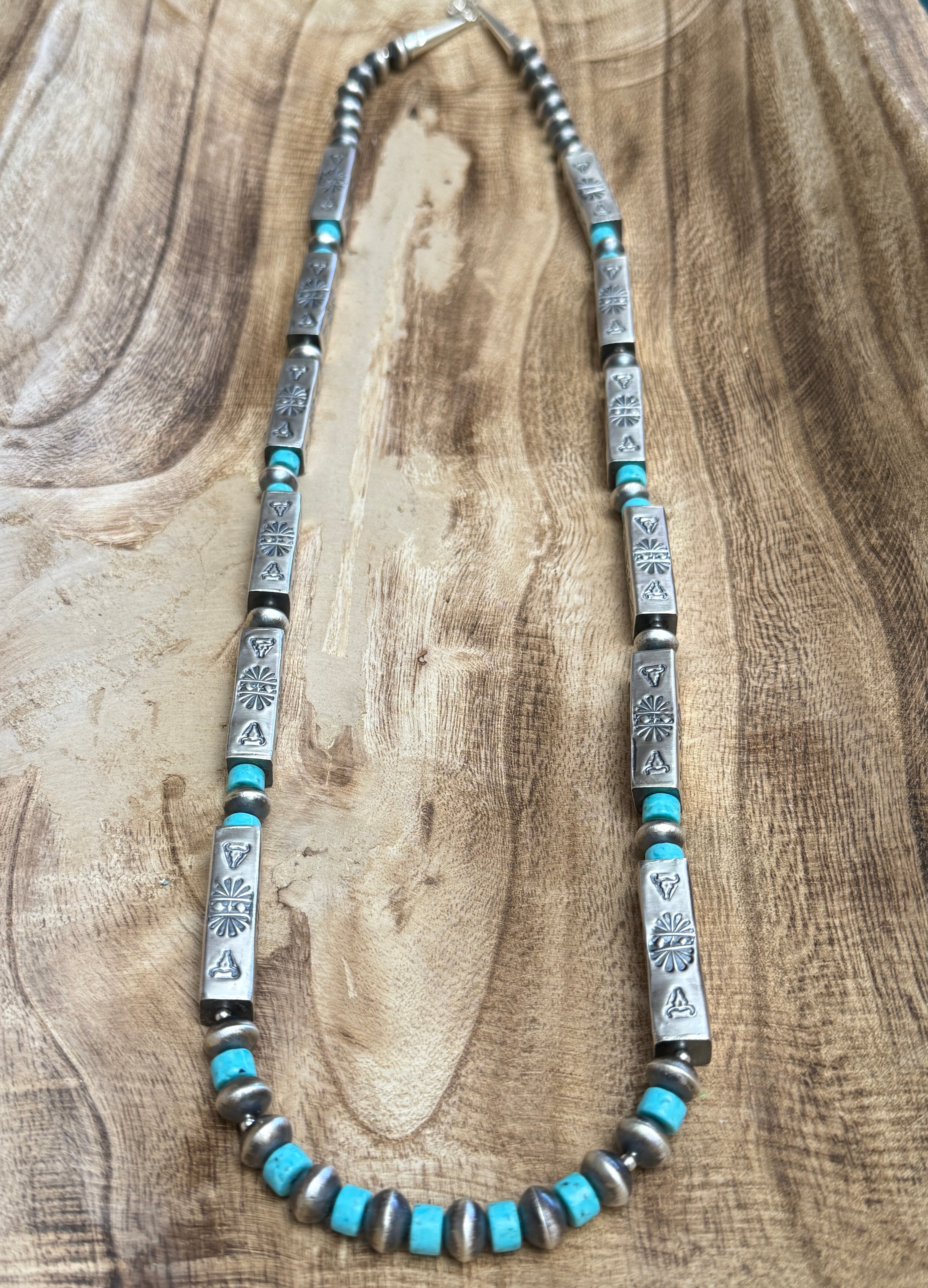 Sophia Becenti Turquoise and Sterling Silver Rectangle Bead Necklace