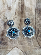 Sterling Silver and Kingman Concho Dangle Earrings
