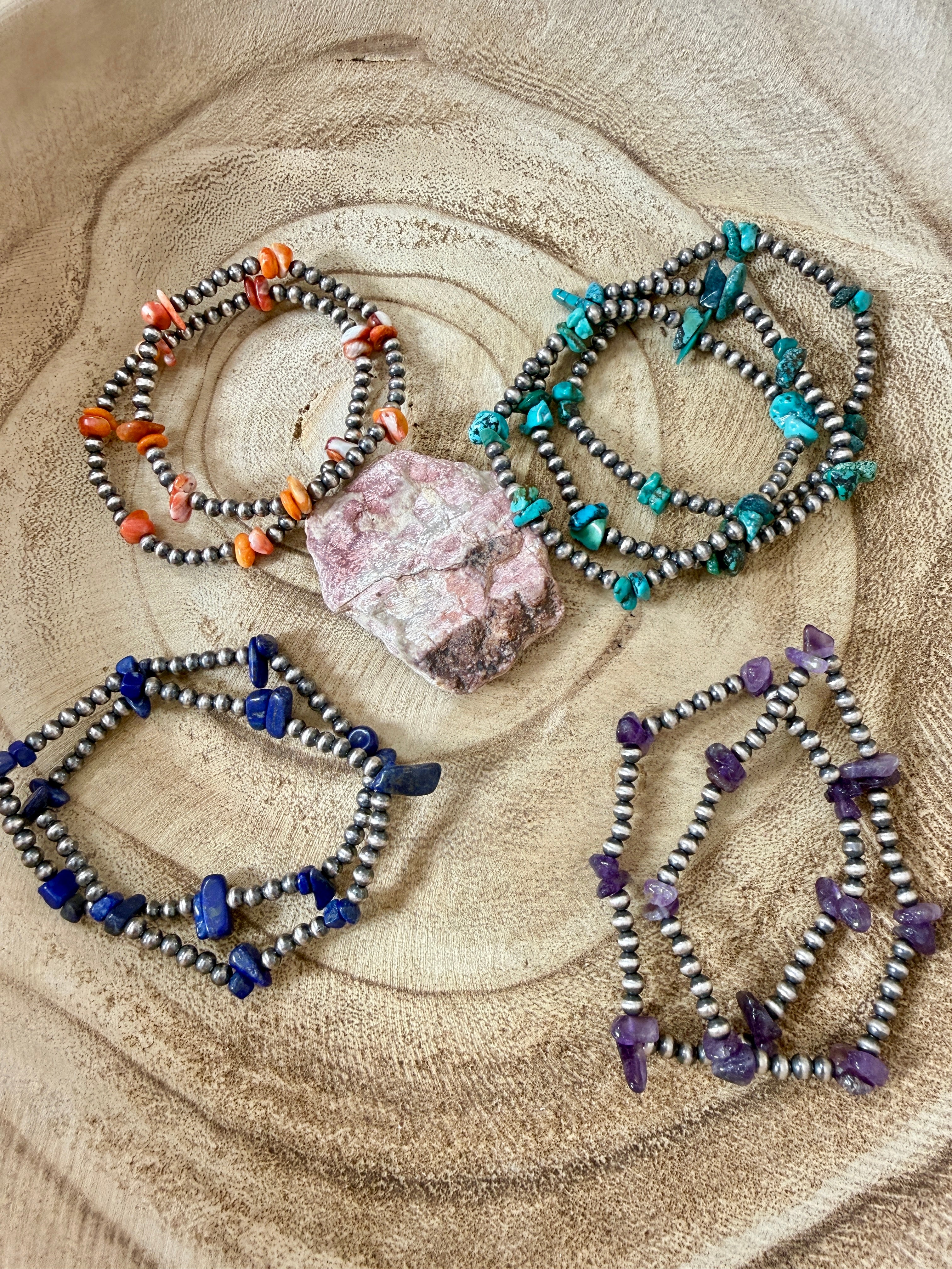 Sterling Silver and Chip Stretch Bracelets