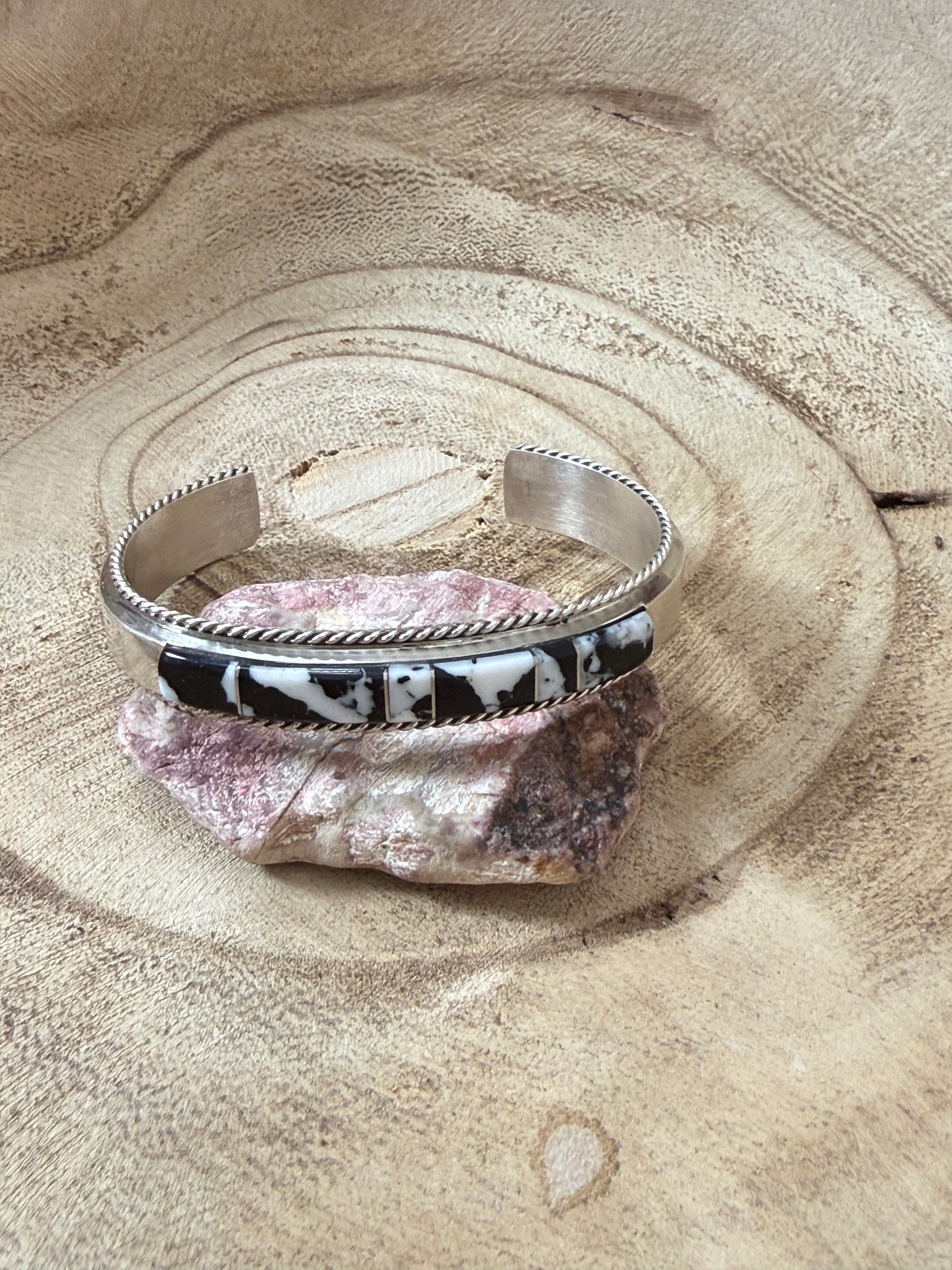 White Buffalo Inlay Cuff by Francis Yazzie
