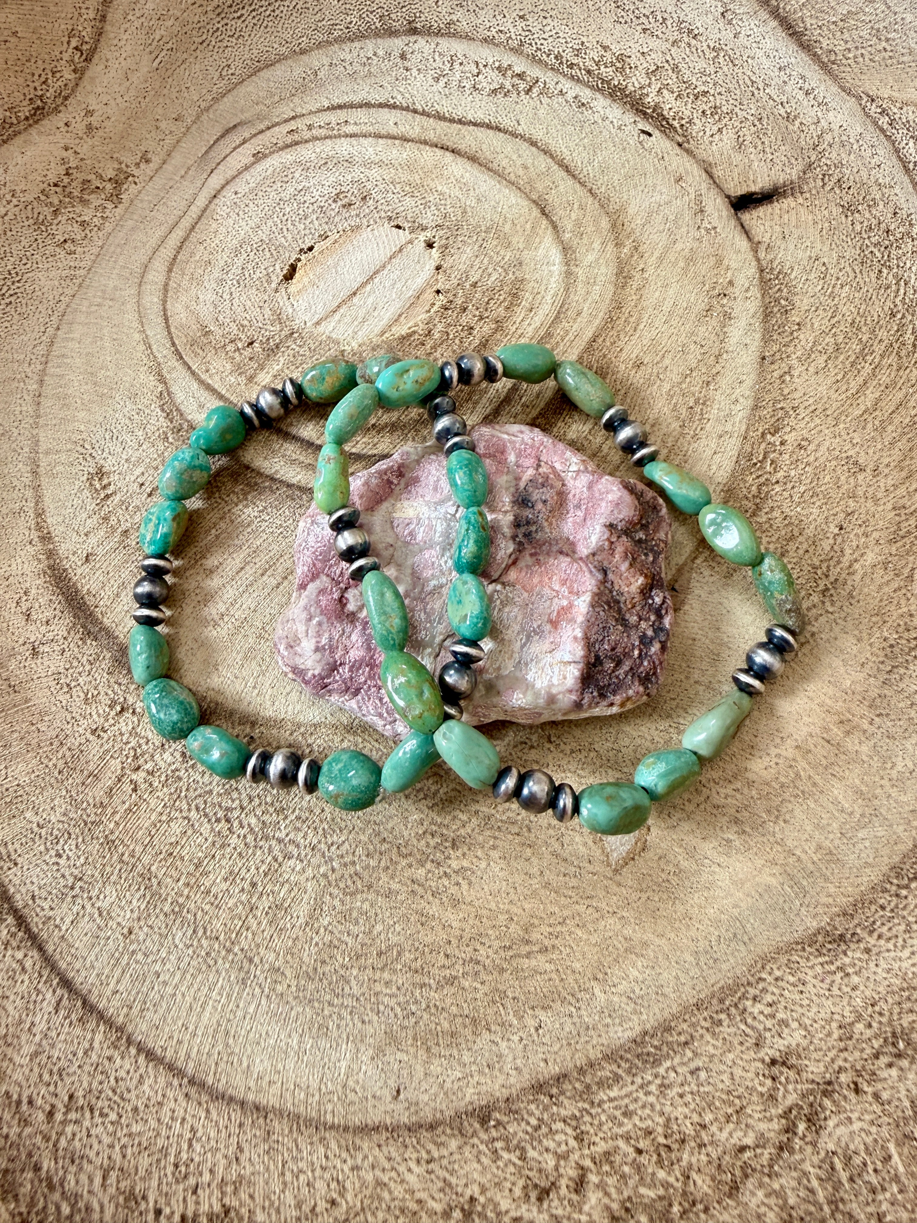 Green Turquoise Nugget Stretch Bracelets