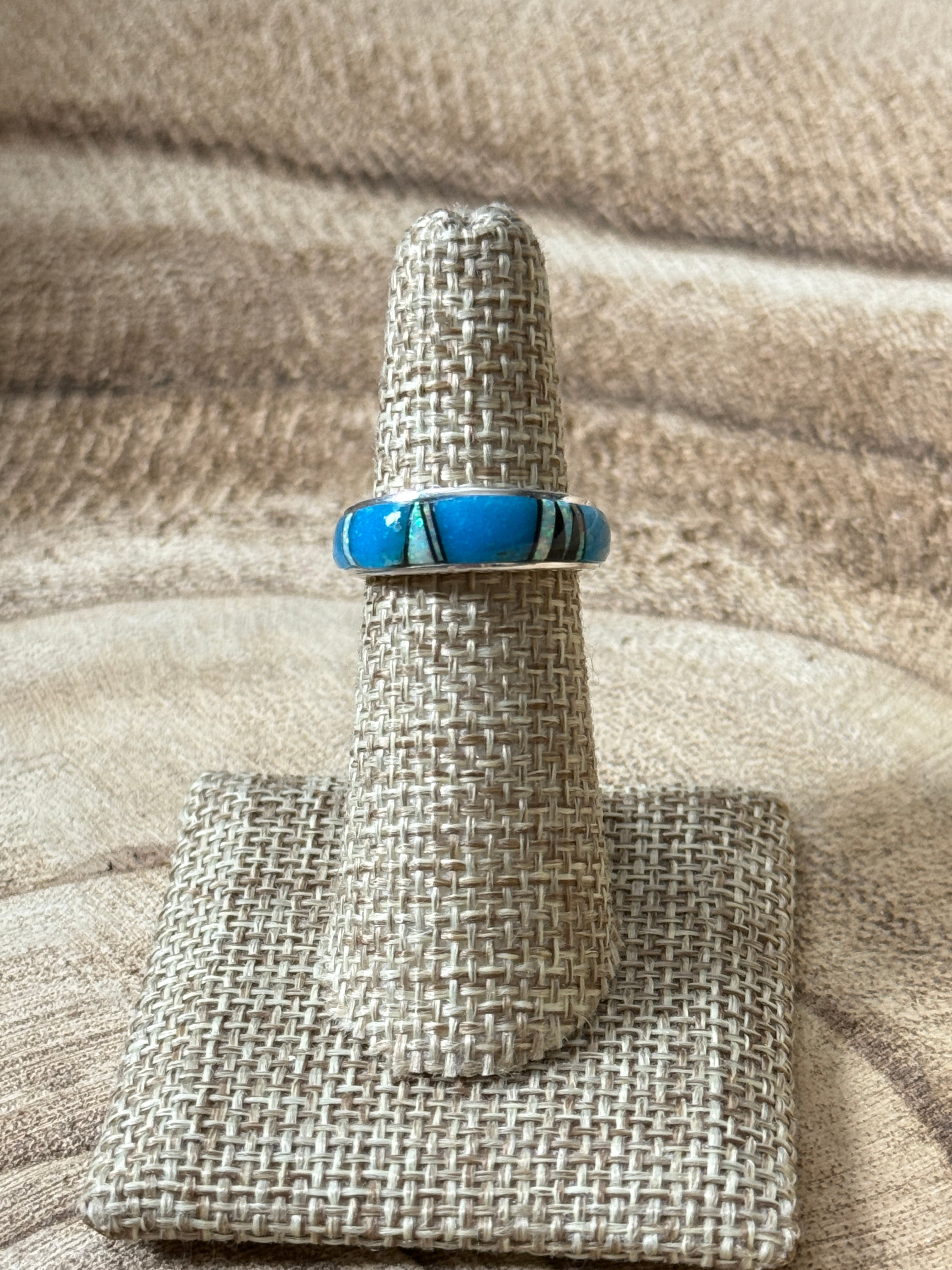 Blue Opal Inlay Ring by Allen Tolino