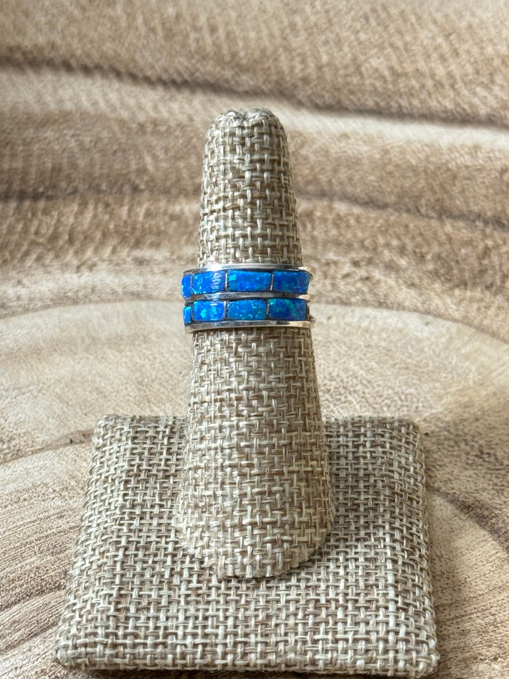 Blue Opal Double Stack Inlay Ring by Debbie LIvingston