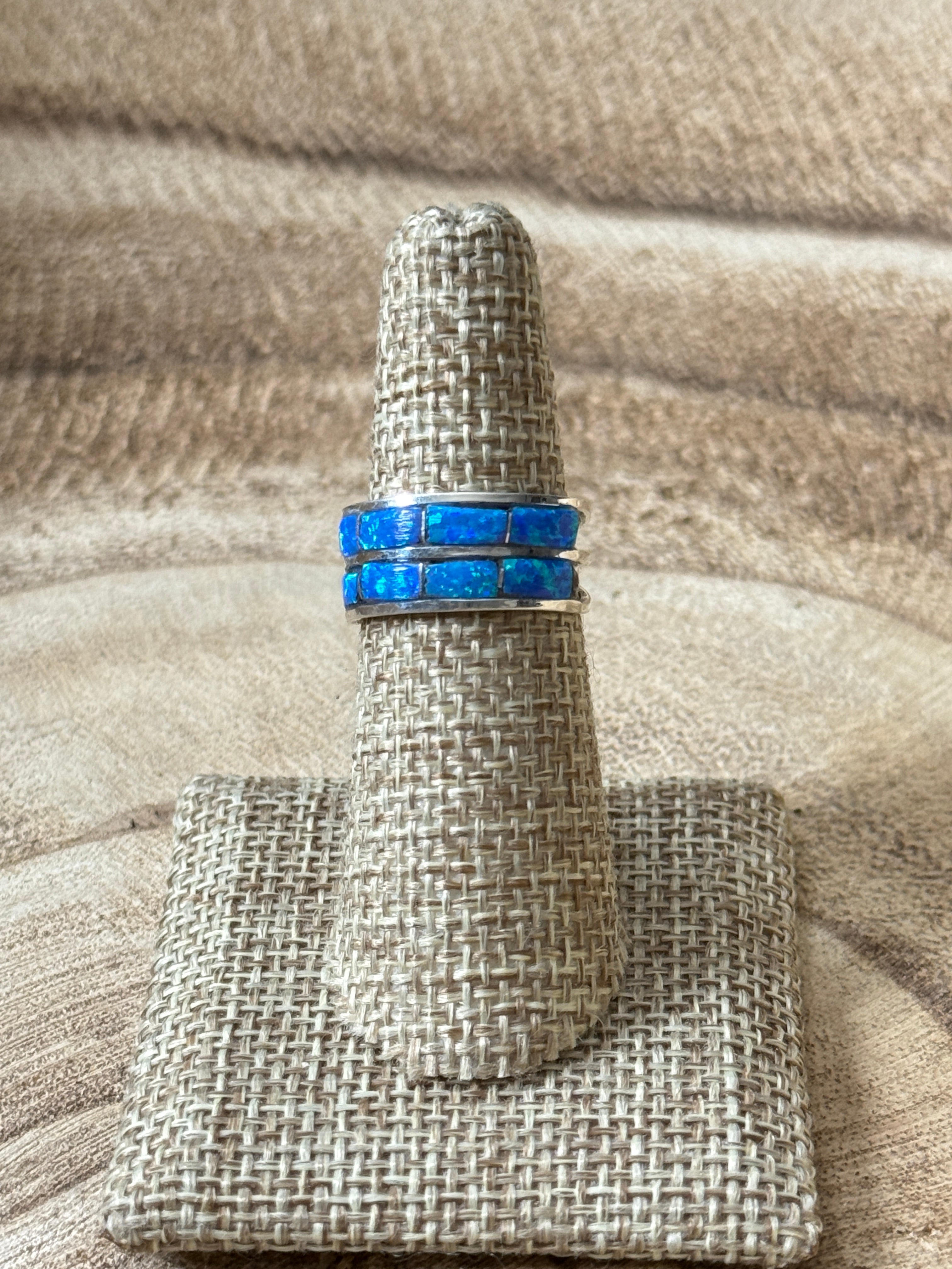 Blue Opal Double Stack Inlay Ring by Debbie LIvingston