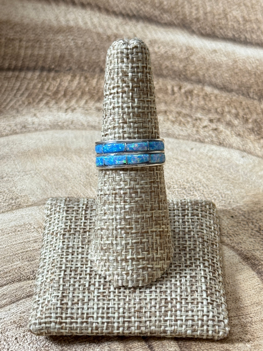 Blue Opal Double Stack Inlay Ring by Debbie LIvingston
