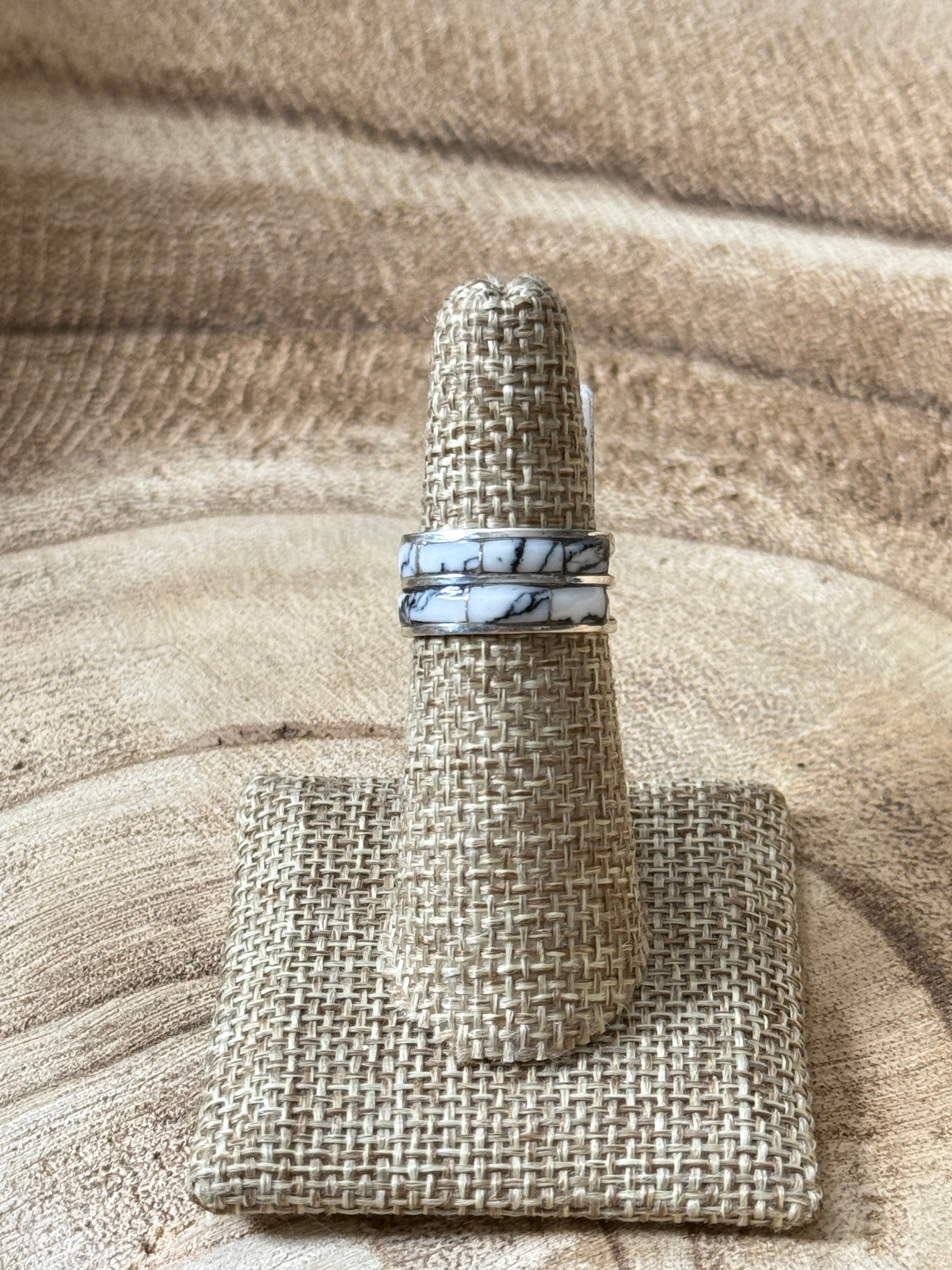 White Buffalo Double Stack Inlay Ring by Debbie LIvingston