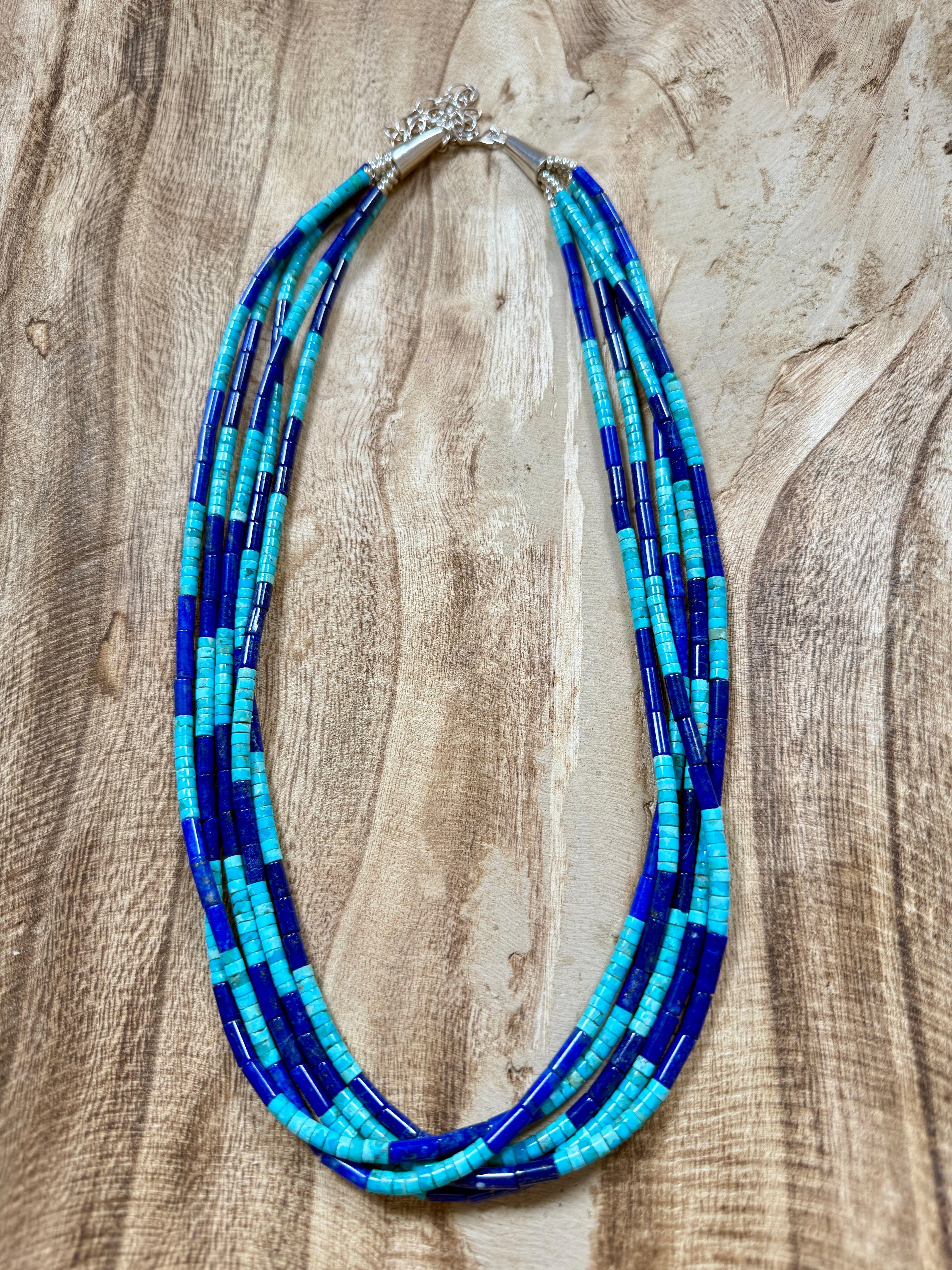 Turquoise and Lapis 5 Strand Heishi Necklace
