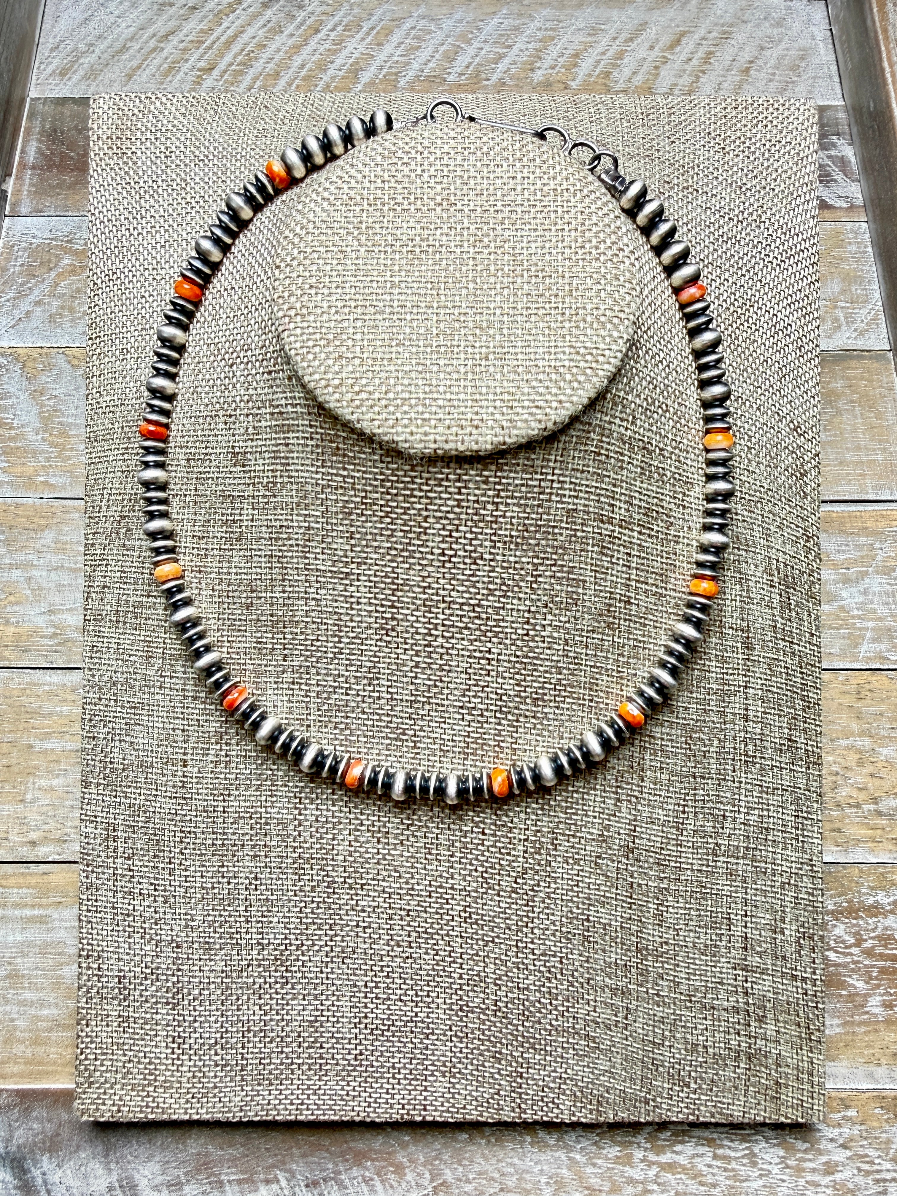 Tonisha Haley Orange Spiny Oyster Navajo Pearl Necklace – 17"