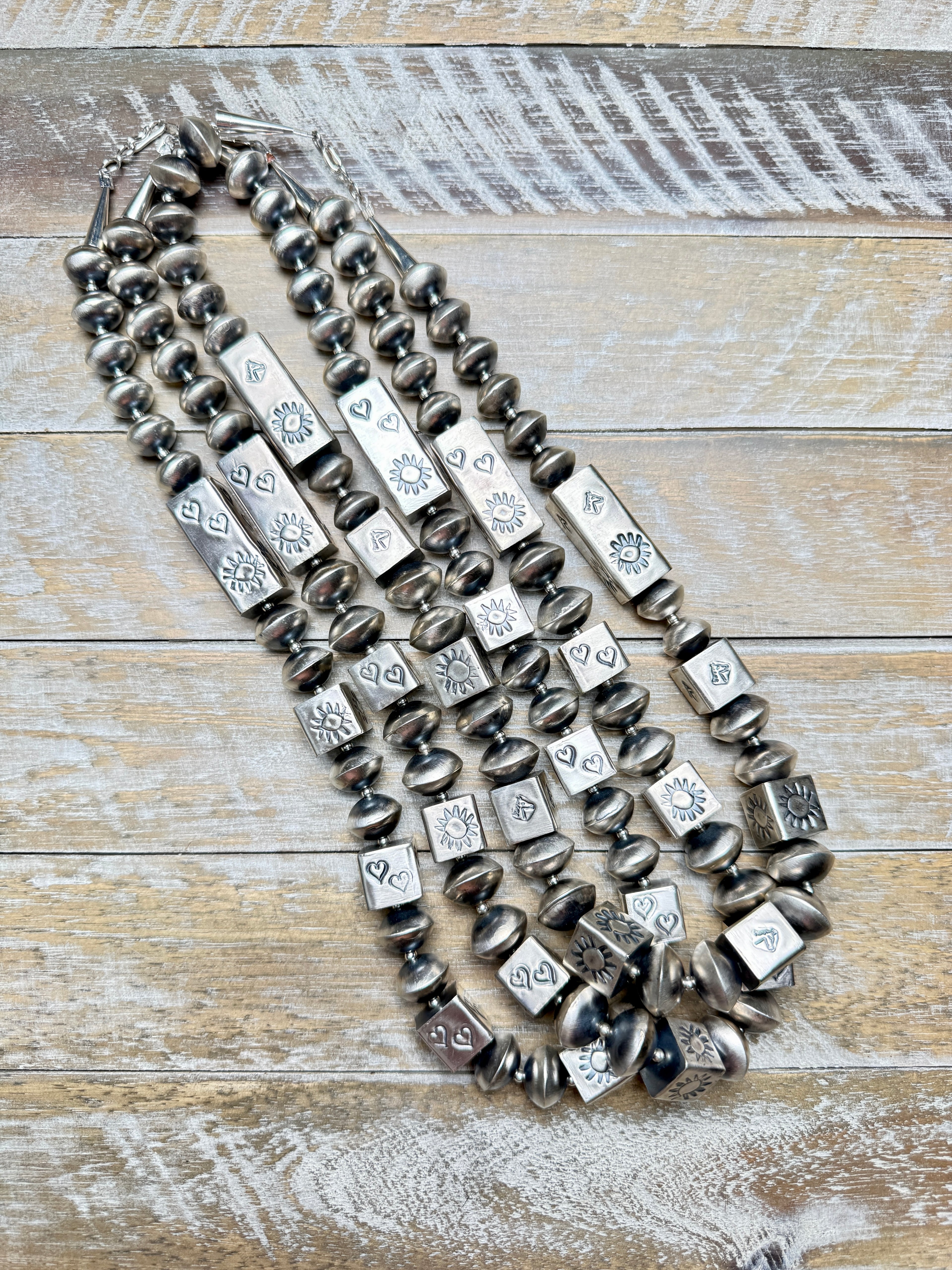 Sophia Becenti Square & Saucer Bead Necklace – 20" | 16mm Sterling Silver