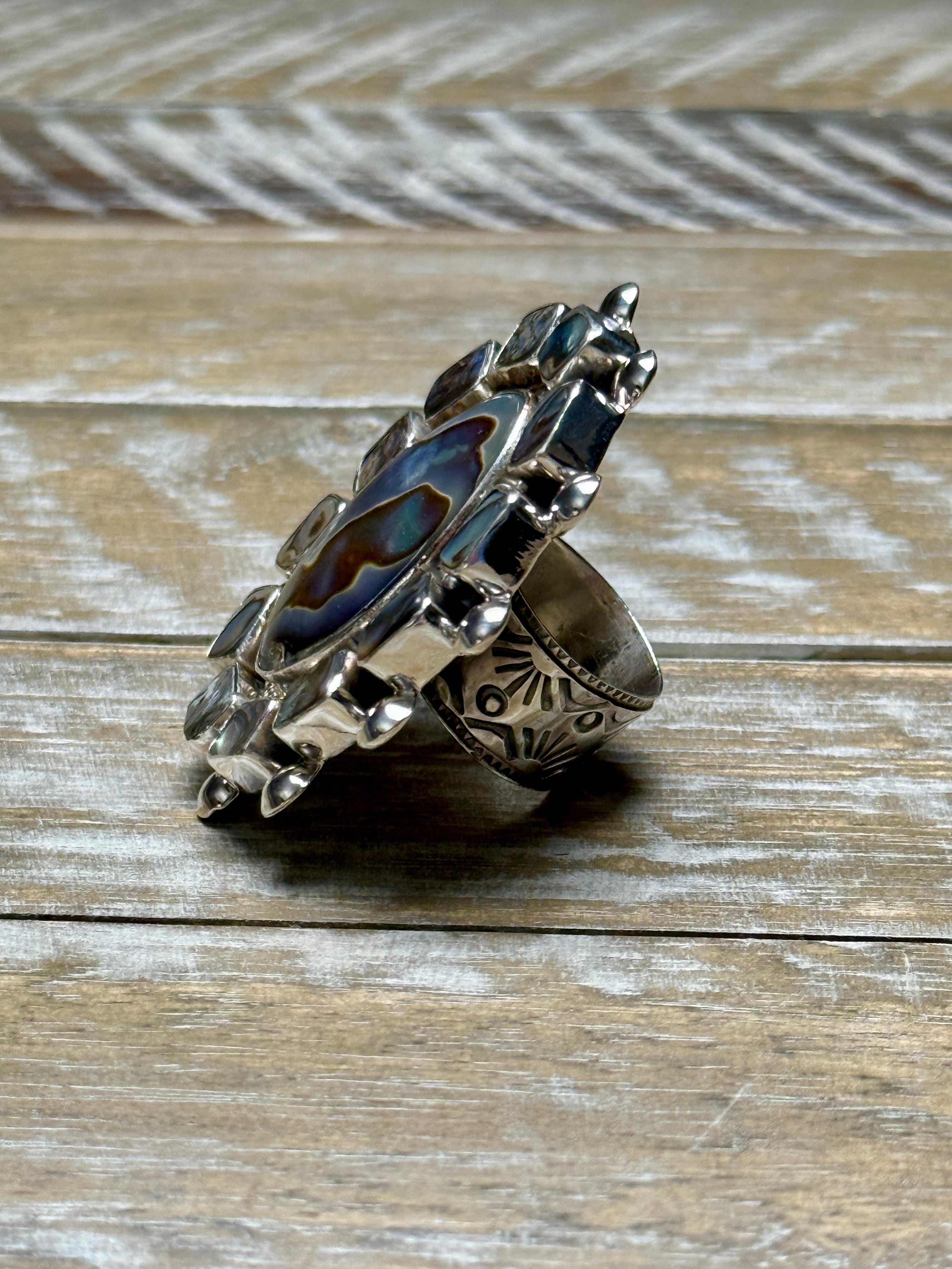 Abalone Ocean Fire Cluster Ring  By Tonya June Rafael
