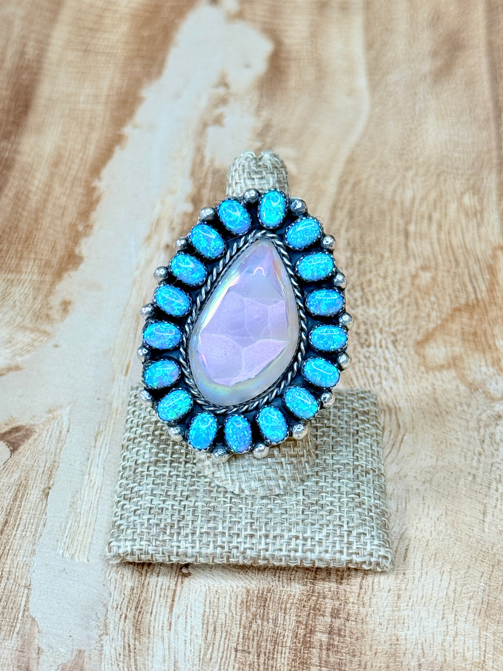 Moonlit Sky Ring  Faceted Druzy & Blue Opal | Adjustable Sterling Silver