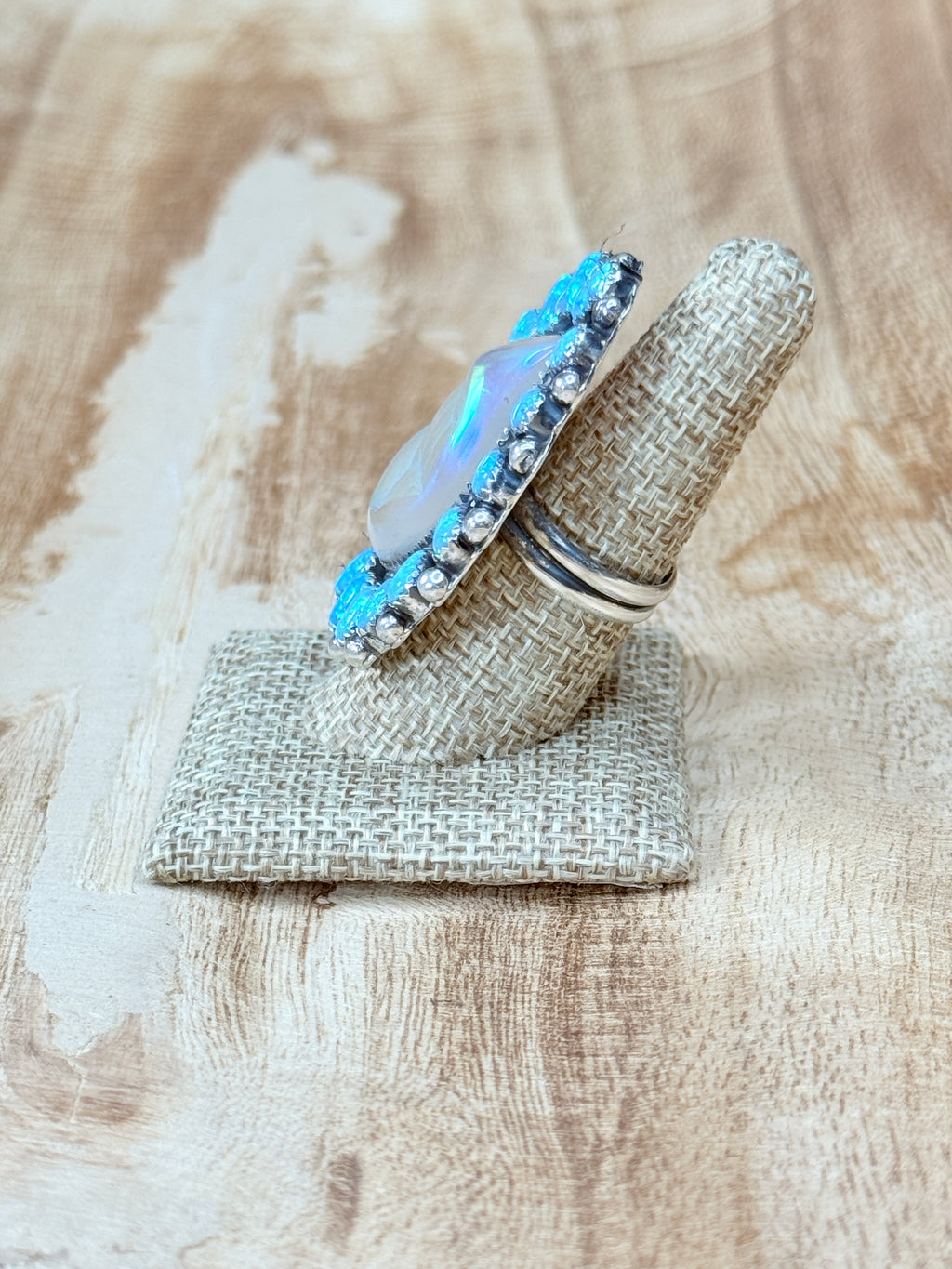 Moonlit Sky Ring  Faceted Druzy & Blue Opal | Adjustable Sterling Silver