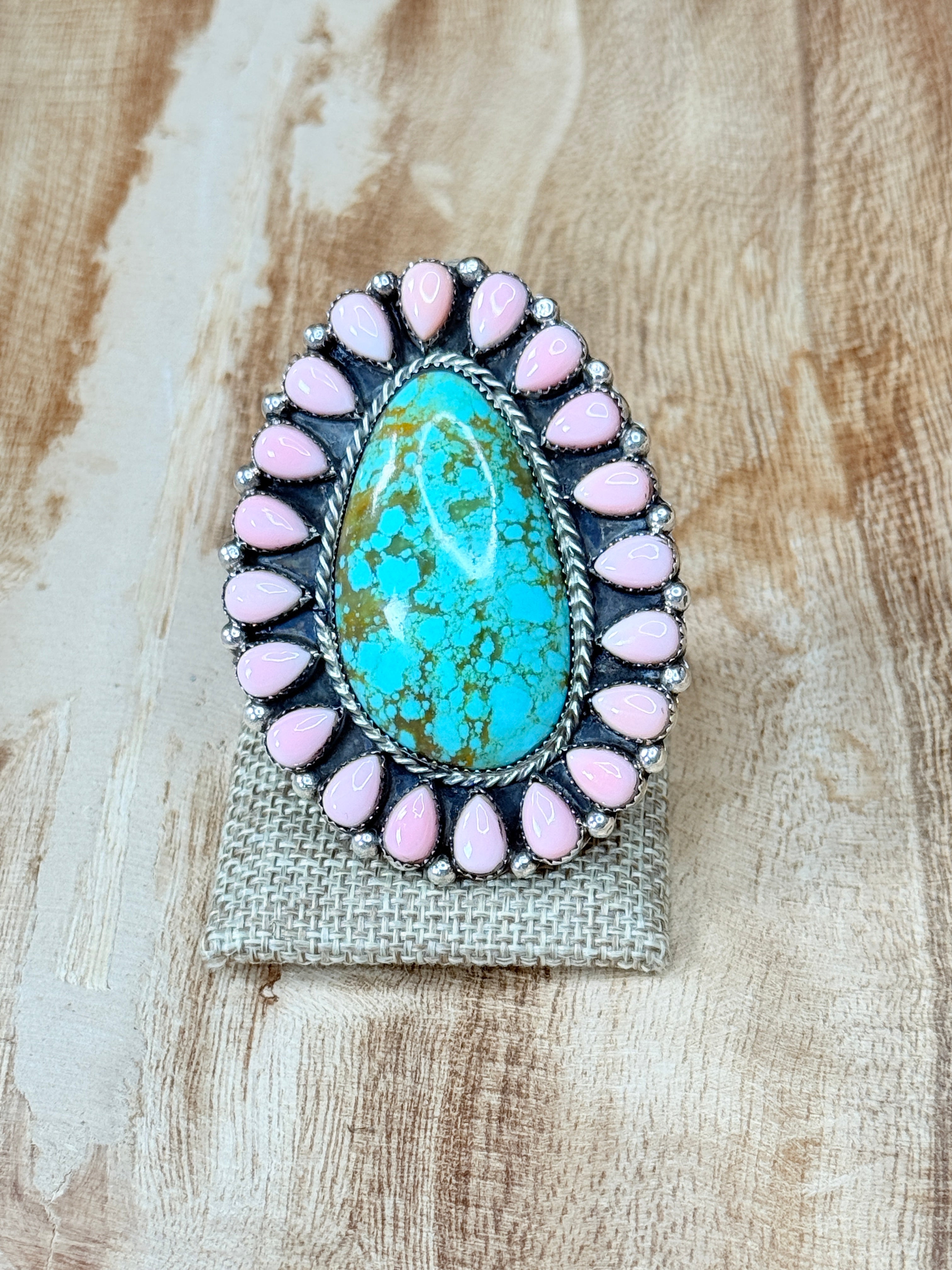 Blush Canyon Ring  Turquoise & Pink Conch Shell | Adjustable Sterling Silver
