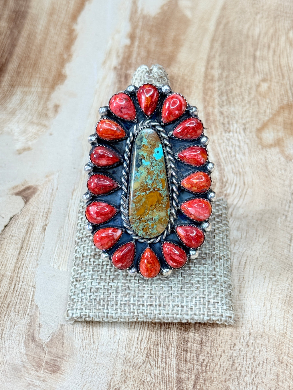 Canyon Ember Ring  Turquoise & Red Spiny Oyster | Adjustable Sterling Silver