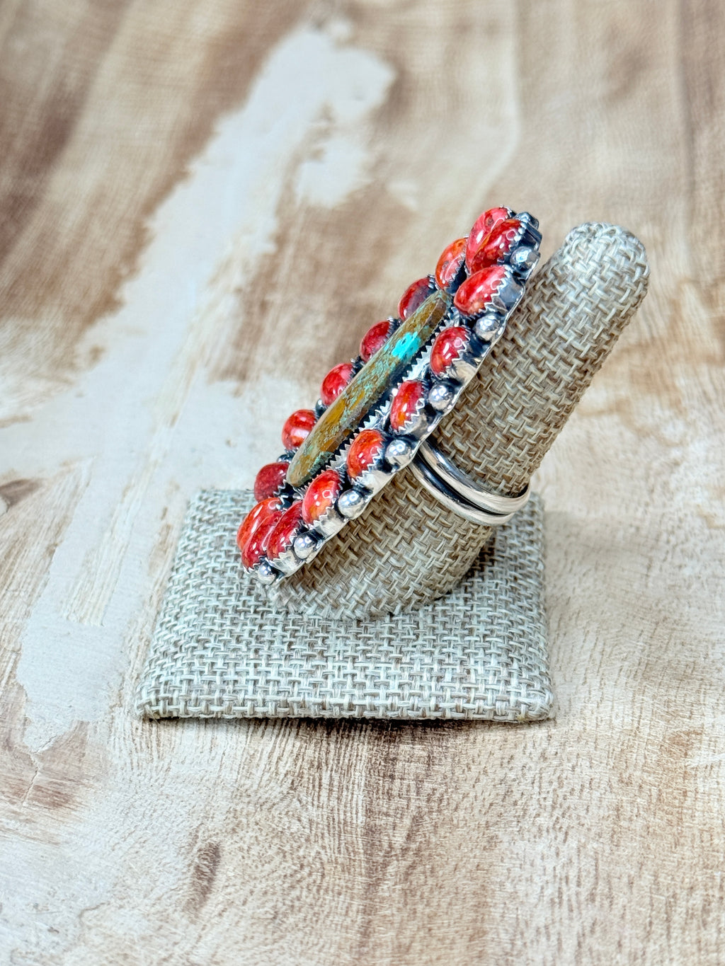 Canyon Ember Ring  Turquoise & Red Spiny Oyster | Adjustable Sterling Silver