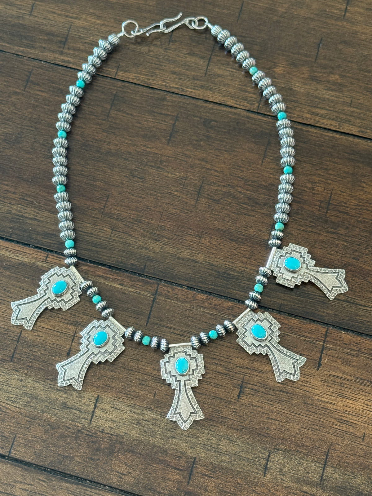 Mary and Everette Teller “Thunderbird Trail” Turquoise Sterling Silver Necklace