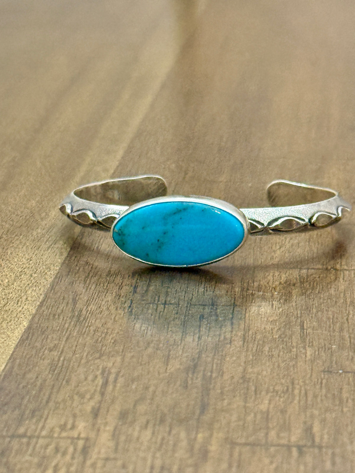 Mary and Everette Teller Oval Turquoise Sterling Silver Cuff