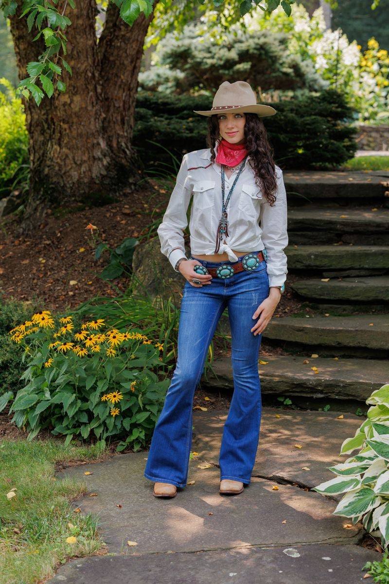 Tasha Polizzi White Snap Front with Multi Color Embroidered Trim