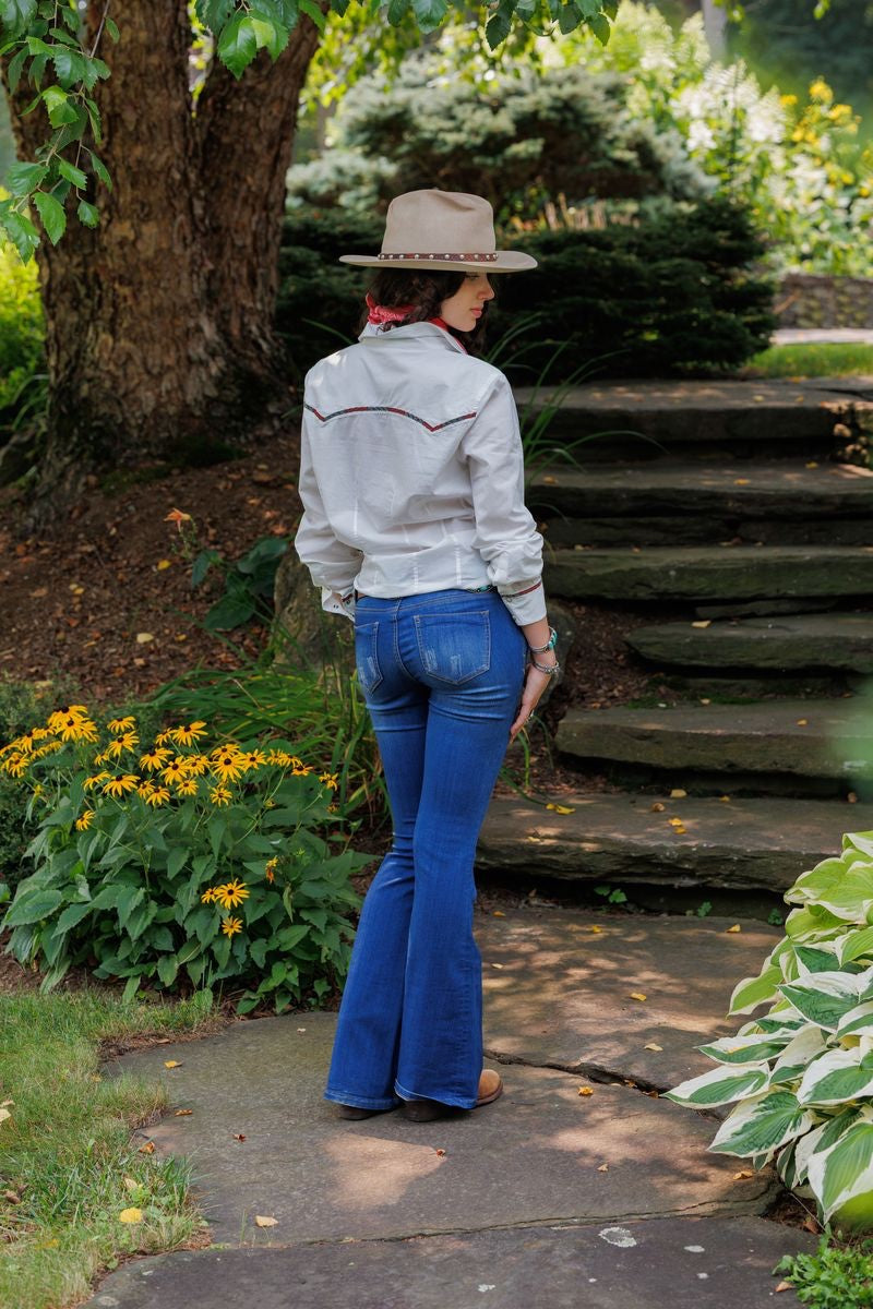 Tasha Polizzi White Snap Front with Multi Color Embroidered Trim