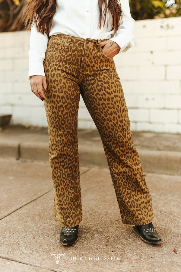 Brown Leopard Printed High Rise Trouser Jeans