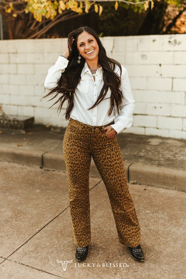 Brown Leopard Printed High Rise Trouser Jeans