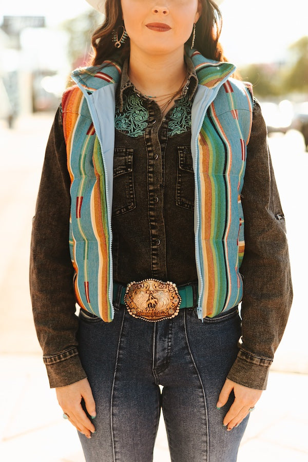 Serape Print Puffer Vest