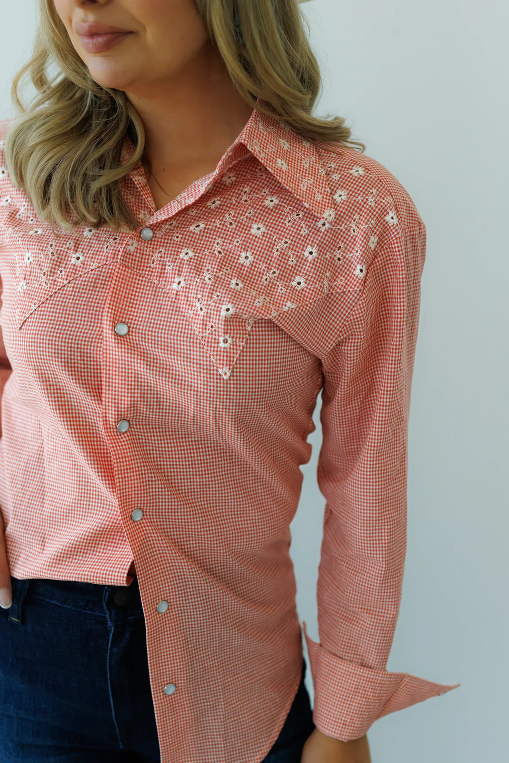 Pearl Snap, Red Eyelet Shirt