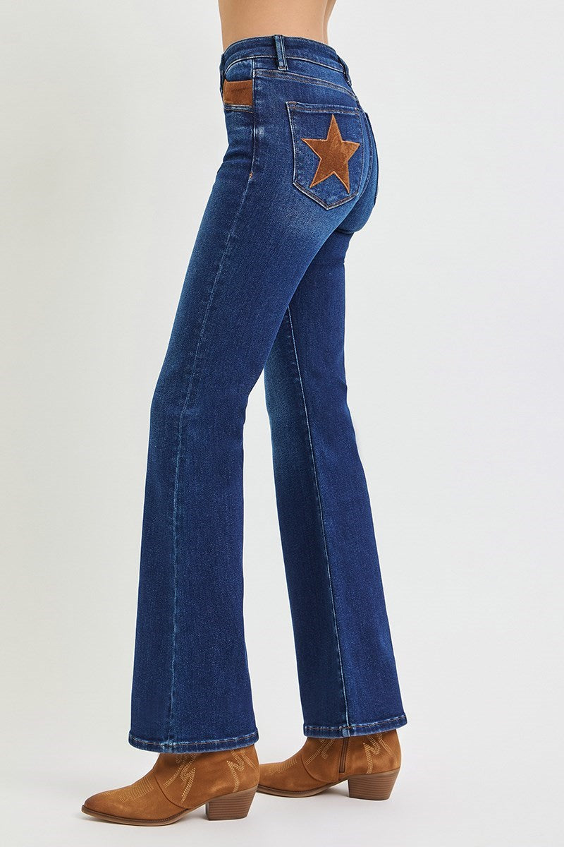Lone Star High Rise Flare Jeans with Suede Patch Details