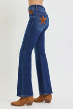 Lone Star High Rise Flare Jeans with Suede Patch Details