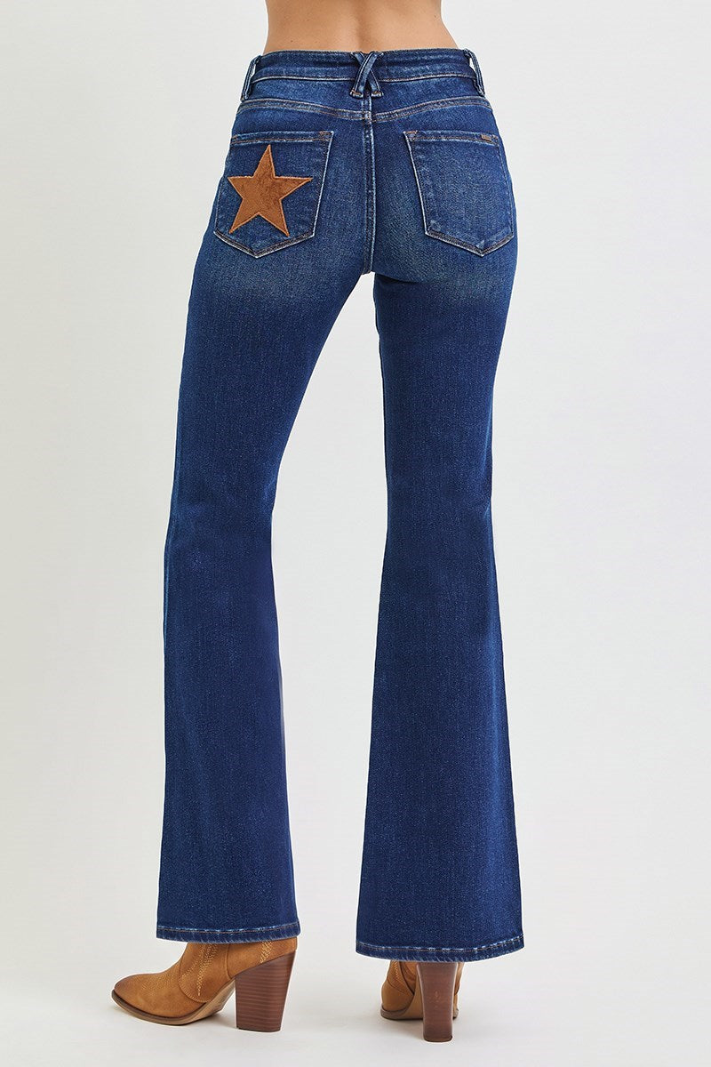 Lone Star High Rise Flare Jeans with Suede Patch Details