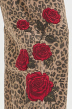 Risen Brand - Slouchy Barrel Rose Embroidered Leopard Print Pants