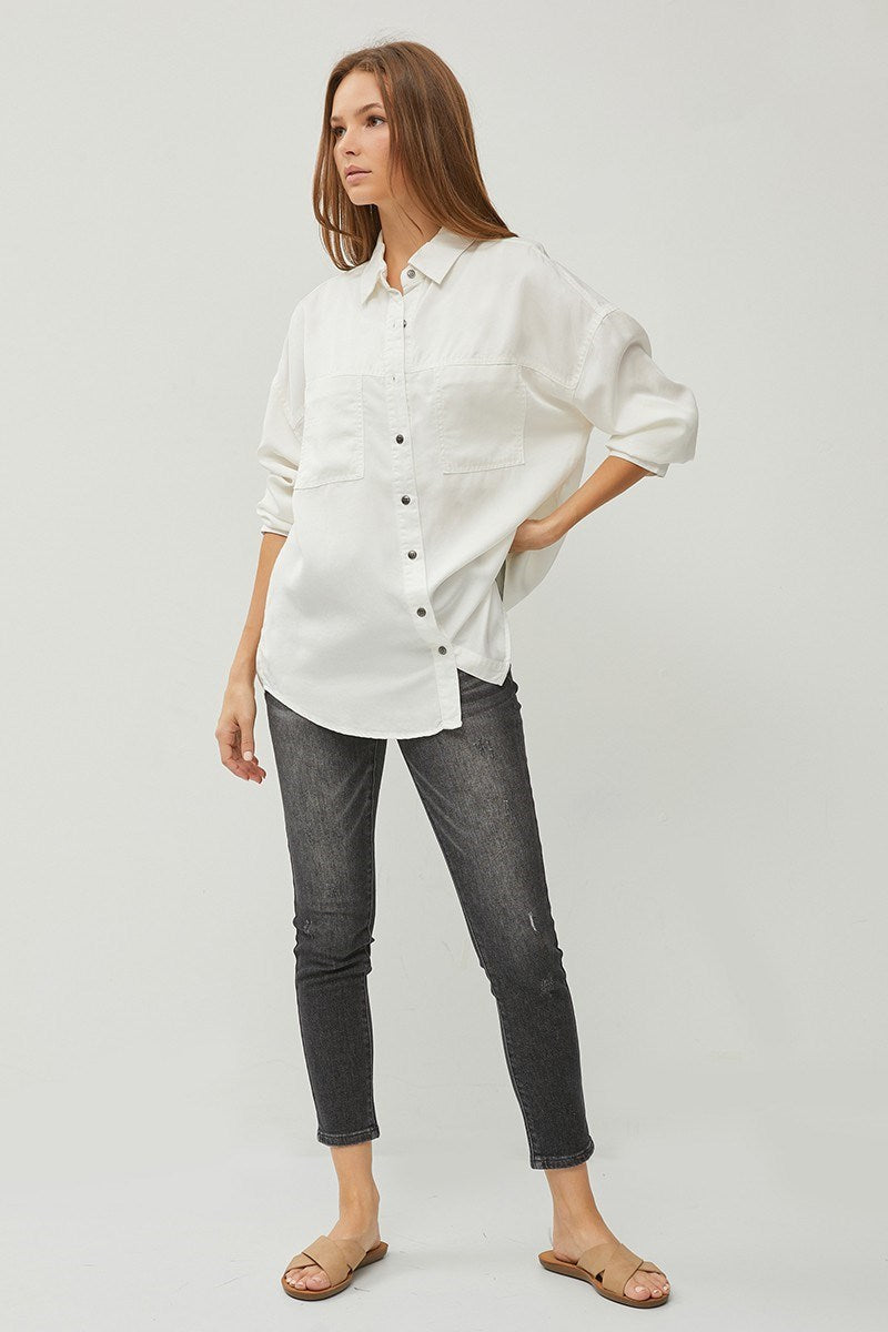 Risen Oversized Tencel Button-Up Shirt – Cream