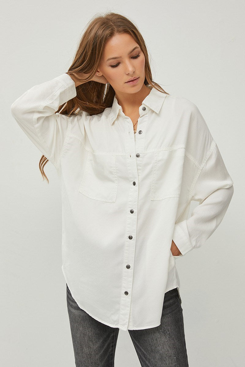 Risen Oversized Tencel Button-Up Shirt – Cream