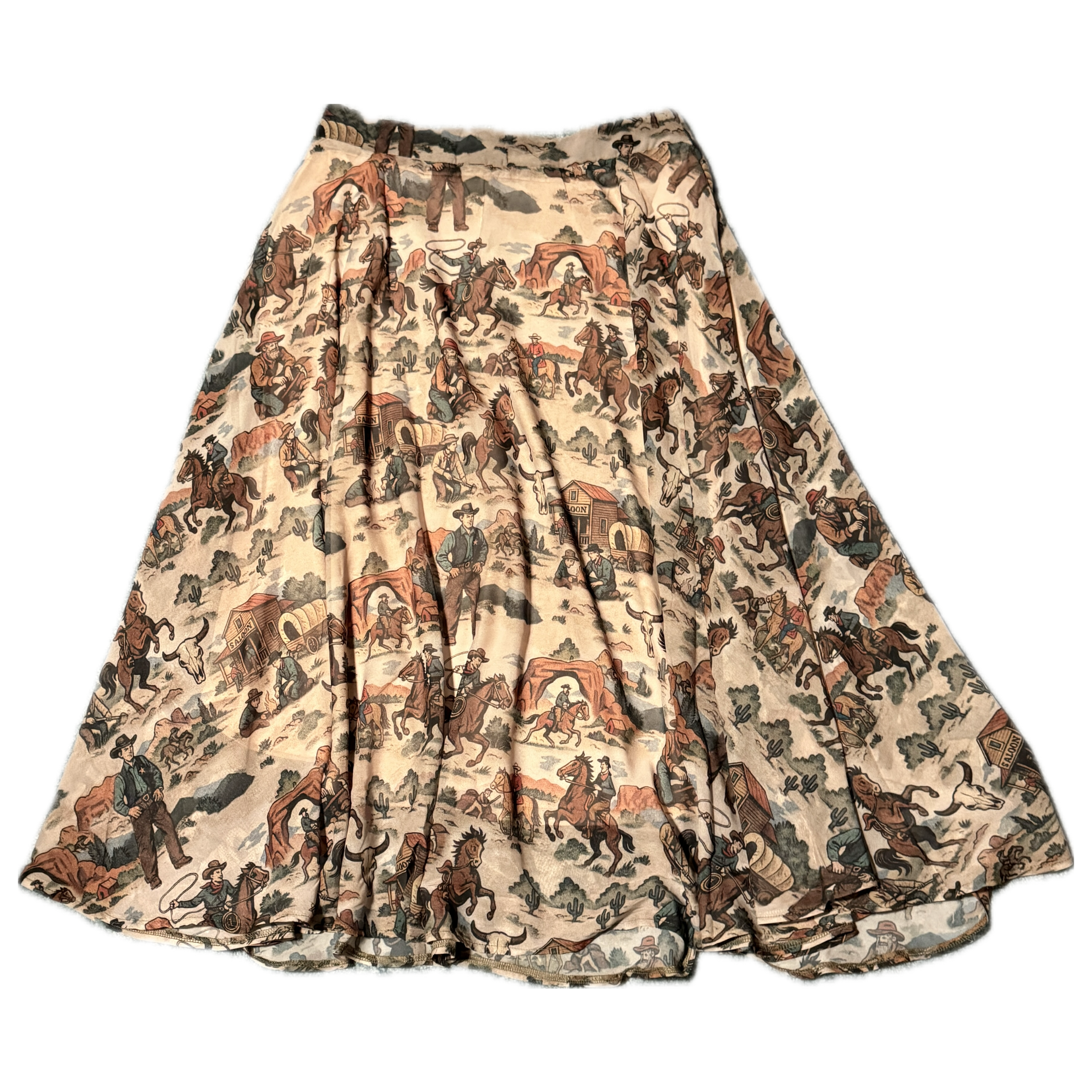 Skirt with horse and rider pattern on a beige background