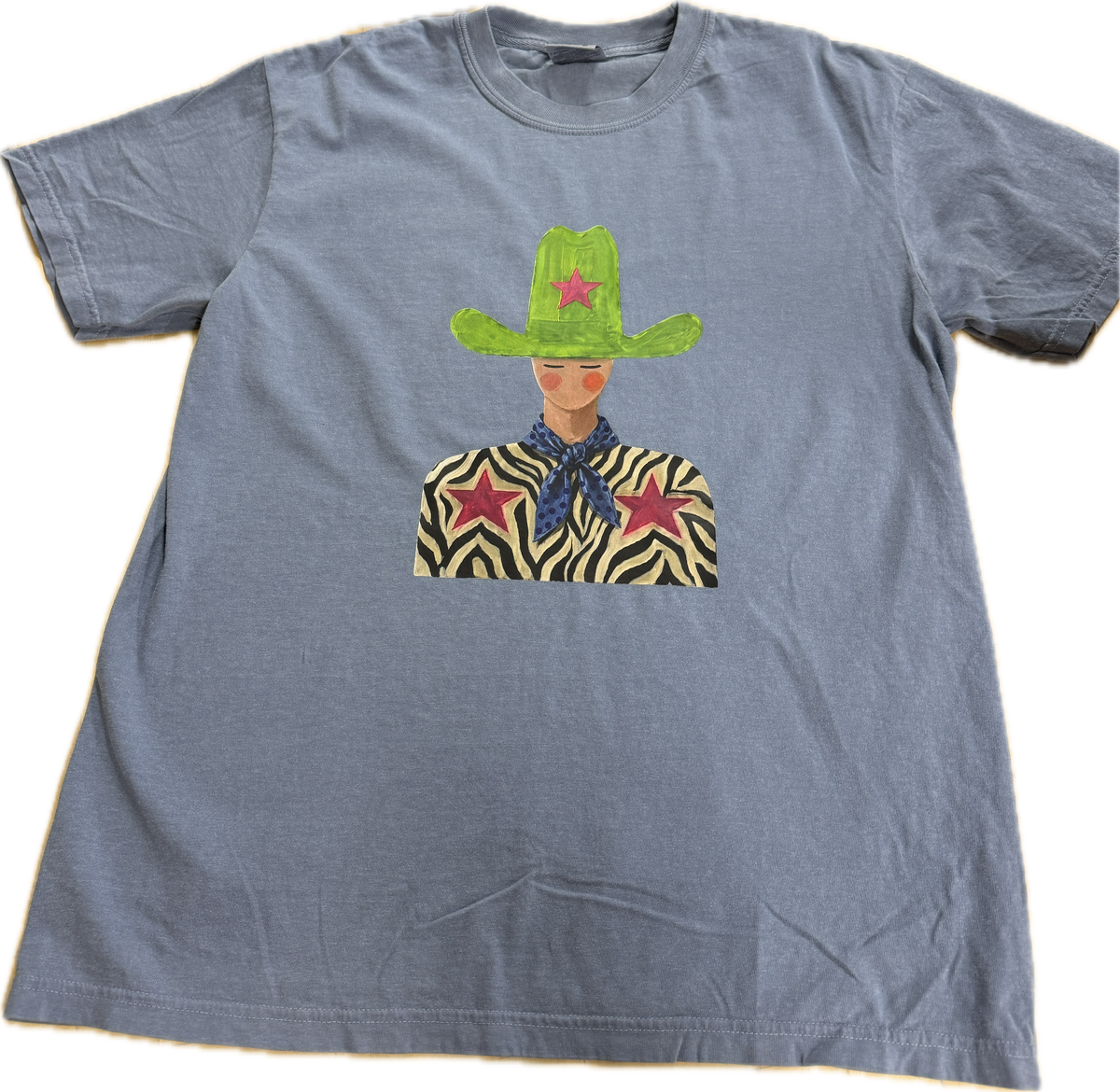 Neon Cowgirl Graphic Tee — Dusty Blue