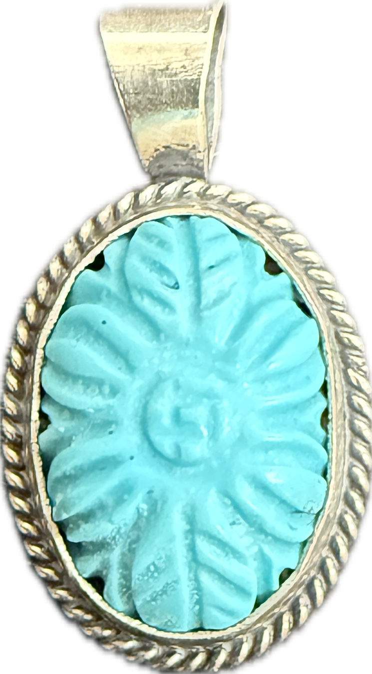 Carved Sleeping Beauty Turquoise Pendants